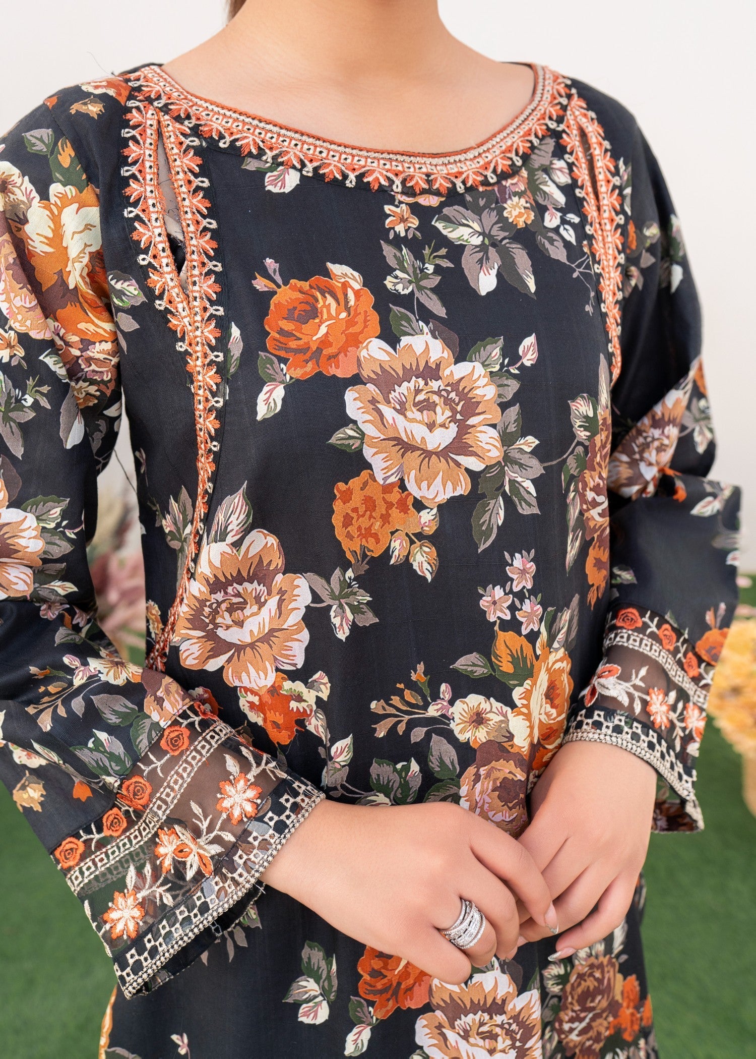 Dada Potta Stitched Black Cambric Cotton Women 3pcs