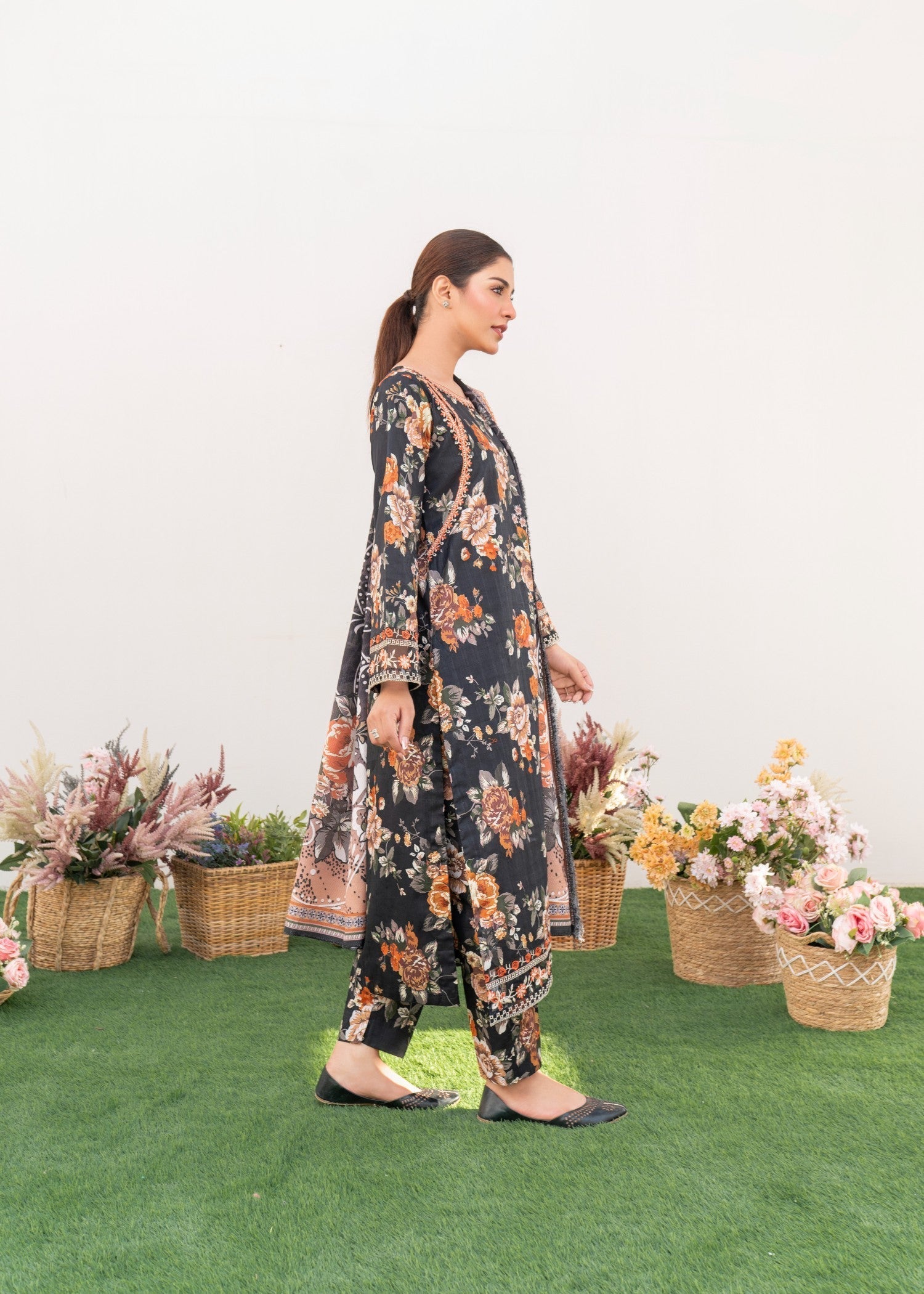 Dada Potta Stitched Black Cambric Cotton Women 3pcs