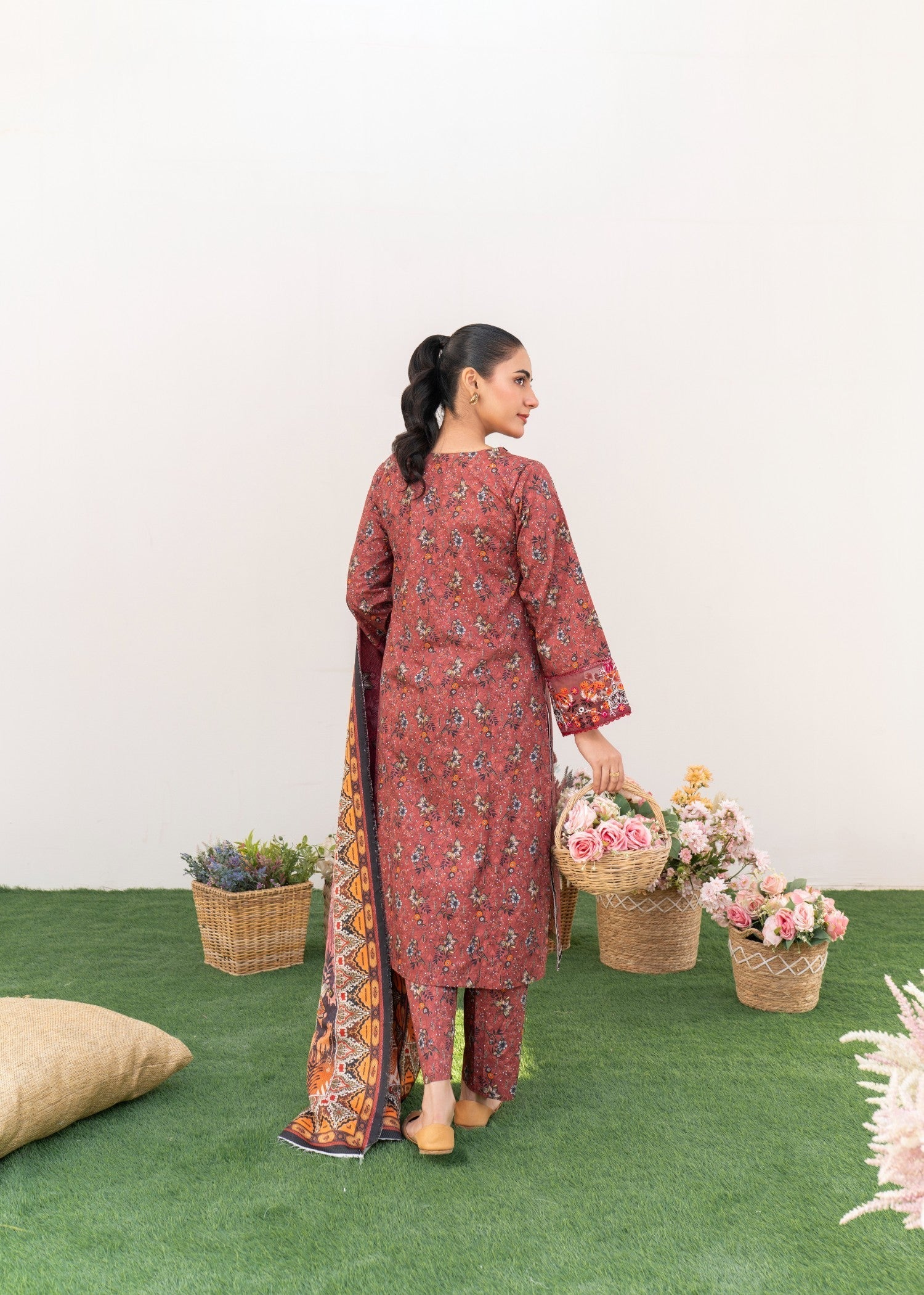 Dada Potta Stitched Pink Cambric Cotton Women 3pcs