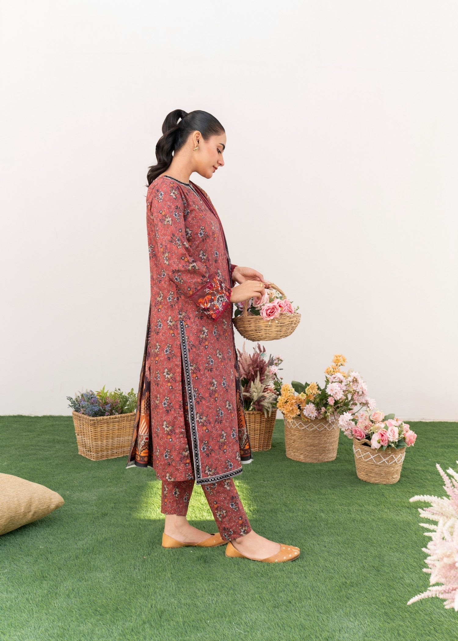 Dada Potta Stitched Pink Cambric Cotton Women 3pcs