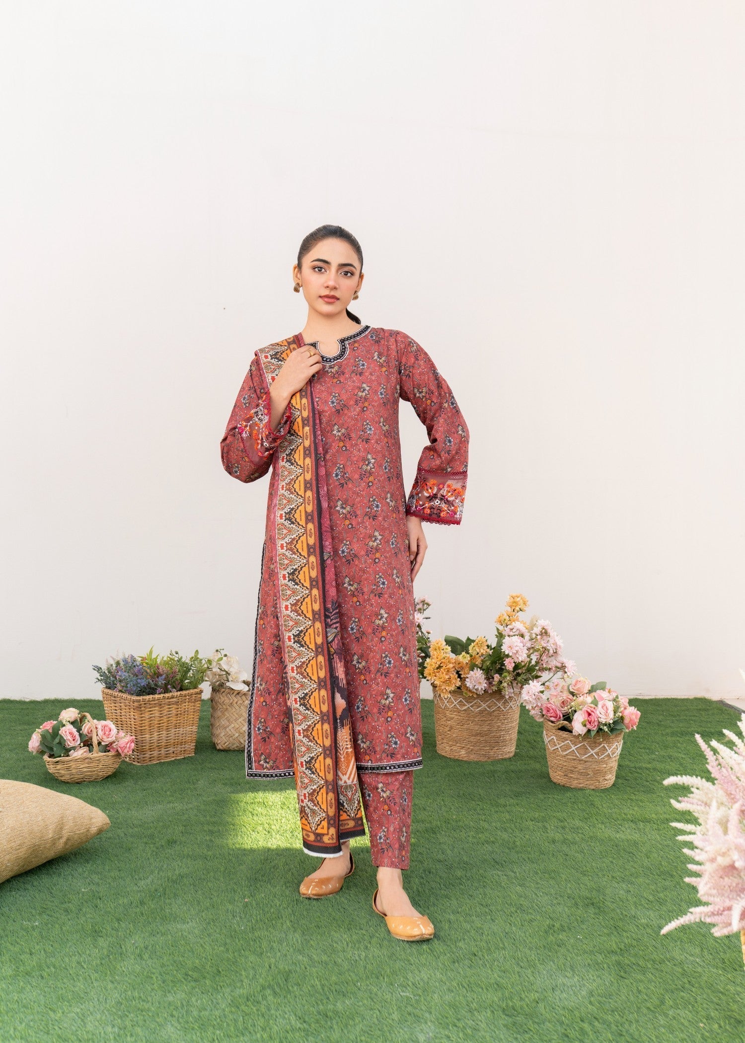 Dada Potta Stitched Pink Cambric Cotton Women 3pcs