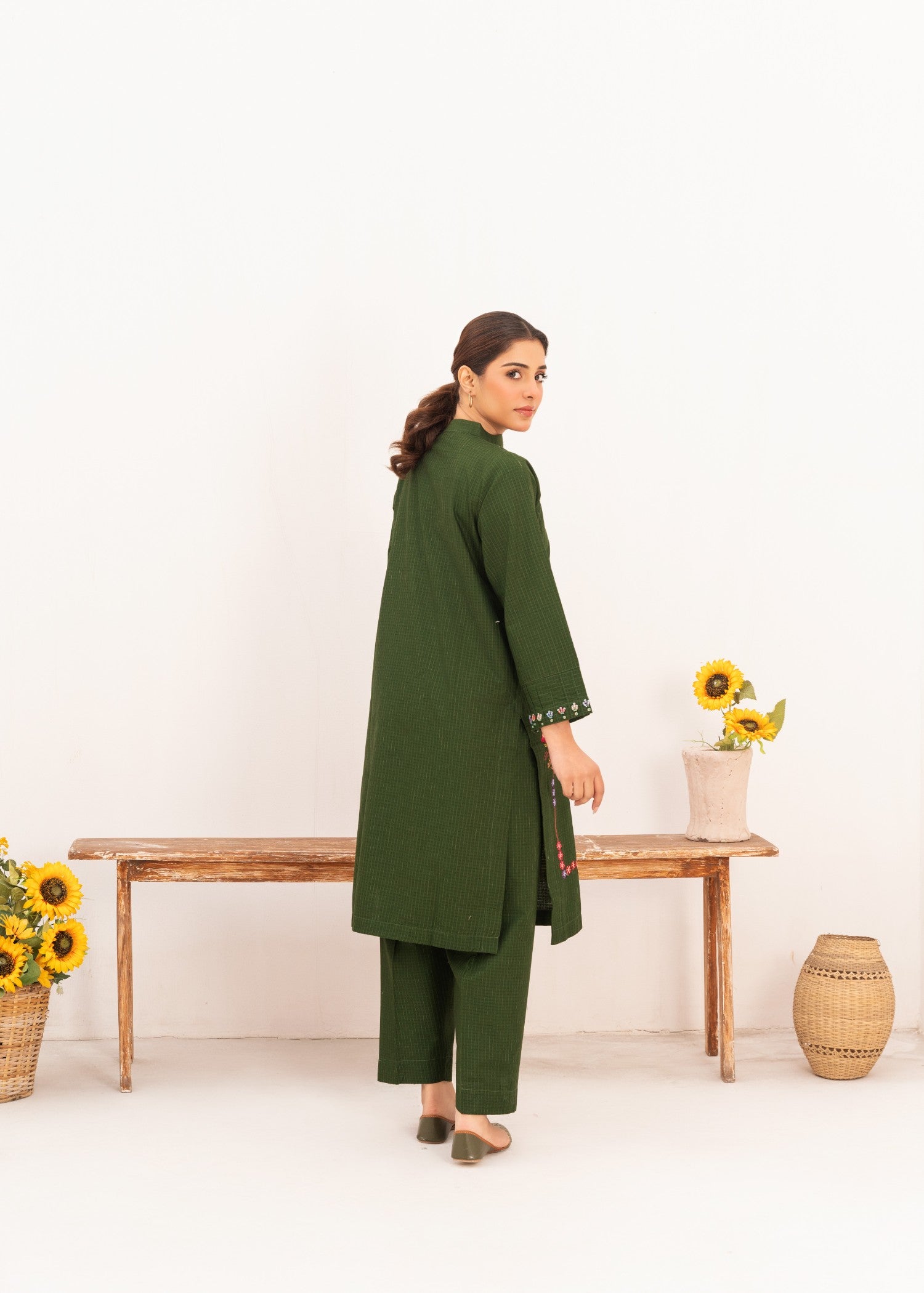 Dada Potta Embroidered Stitched Cambric Cotton Dark Green Women 2pcs