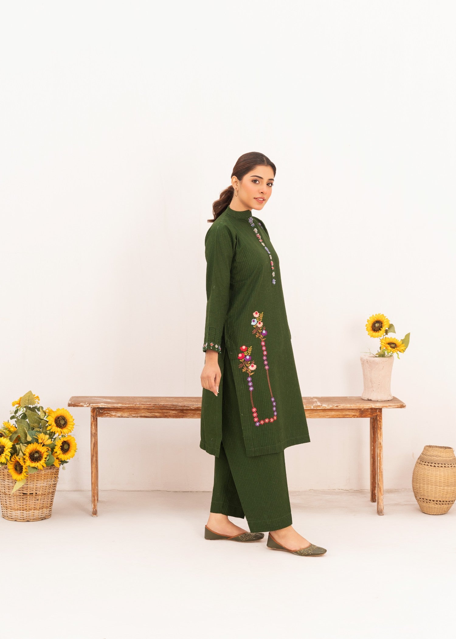 Dada Potta Embroidered Stitched Cambric Cotton Dark Green Women 2pcs