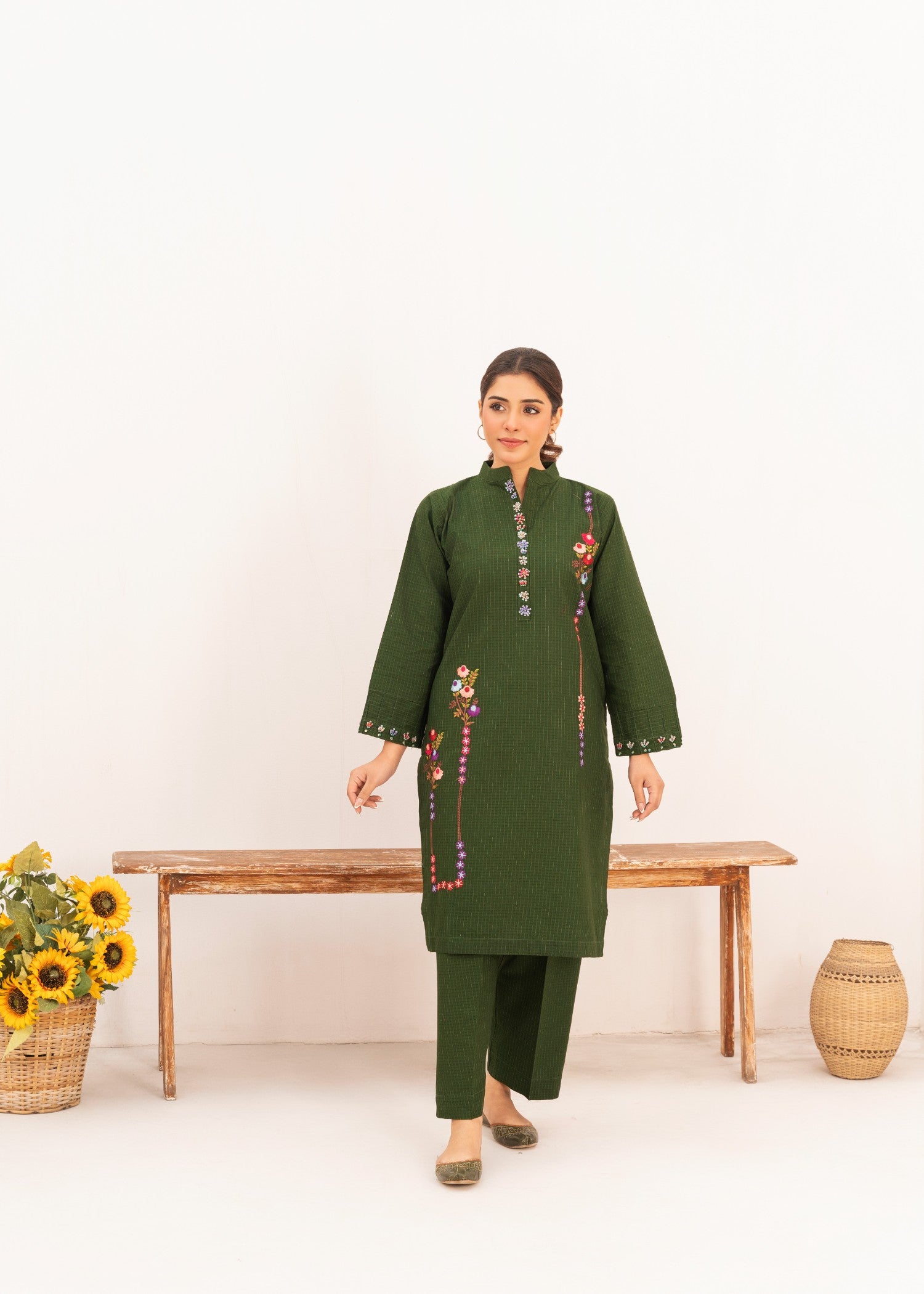 Dada Potta Embroidered Stitched Cambric Cotton Dark Green Women 2pcs