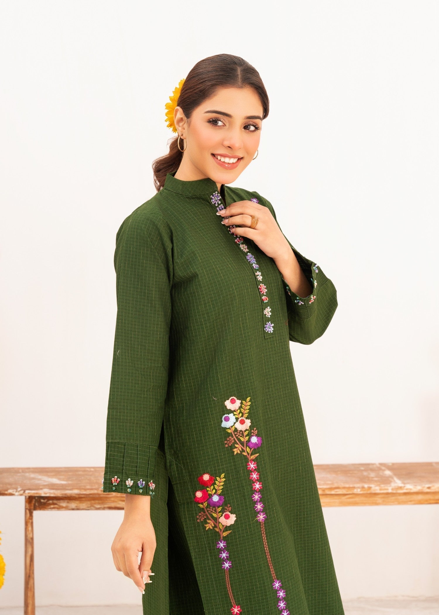Dada Potta Embroidered Stitched Cambric Cotton Dark Green Women 2pcs