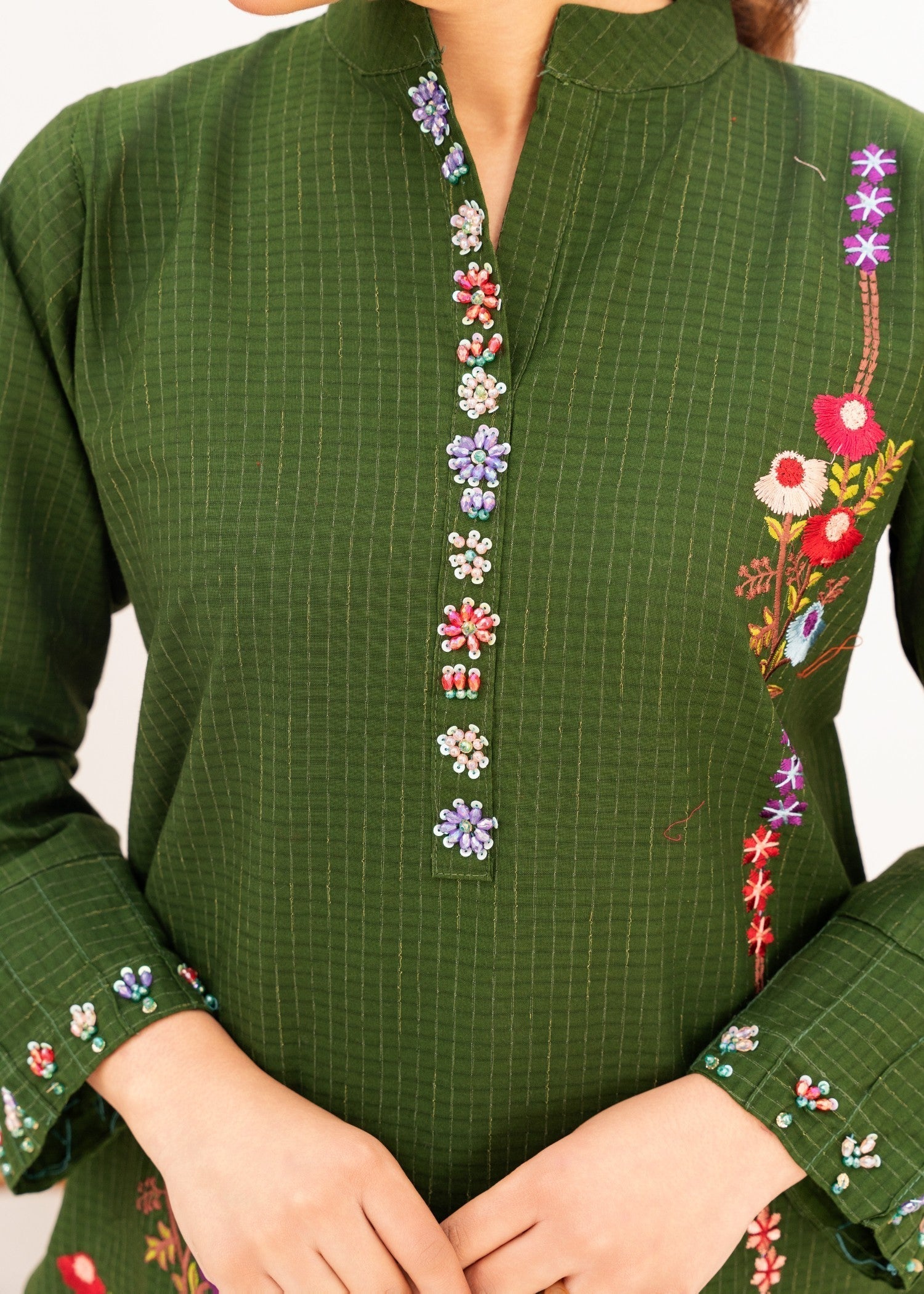 Dada Potta Embroidered Stitched Cambric Cotton Dark Green Women 2pcs