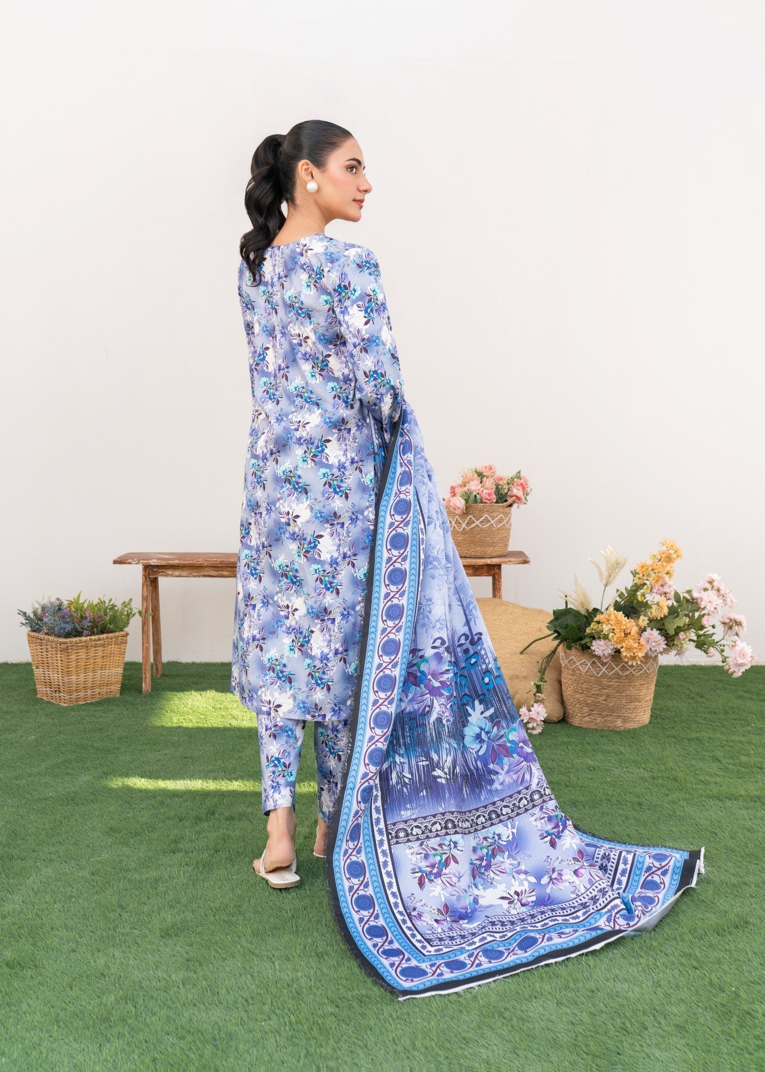 Dada Potta Stitched Lavender Cambric Cotton Women 3pcs