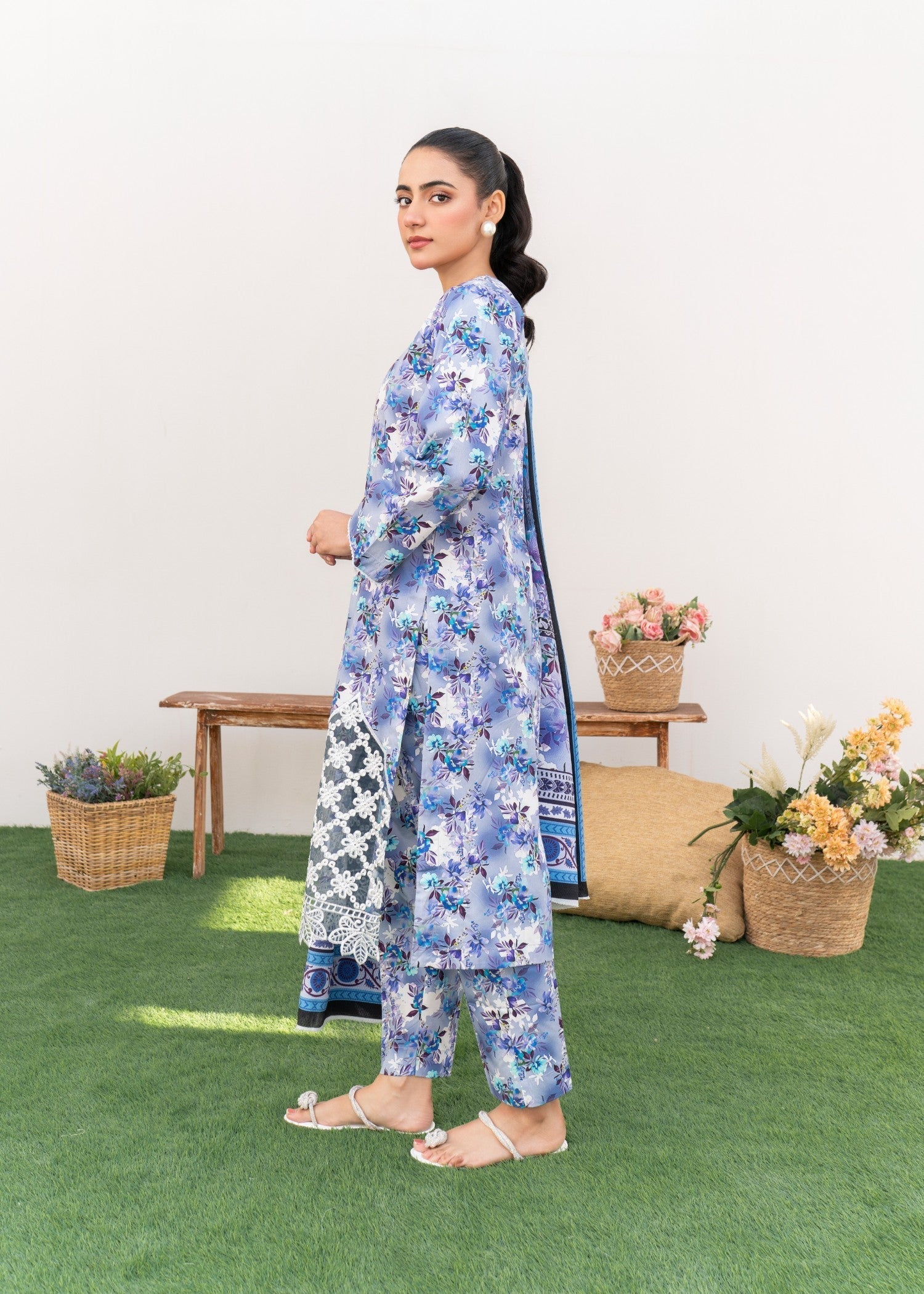 Dada Potta Stitched Lavender Cambric Cotton Women 3pcs