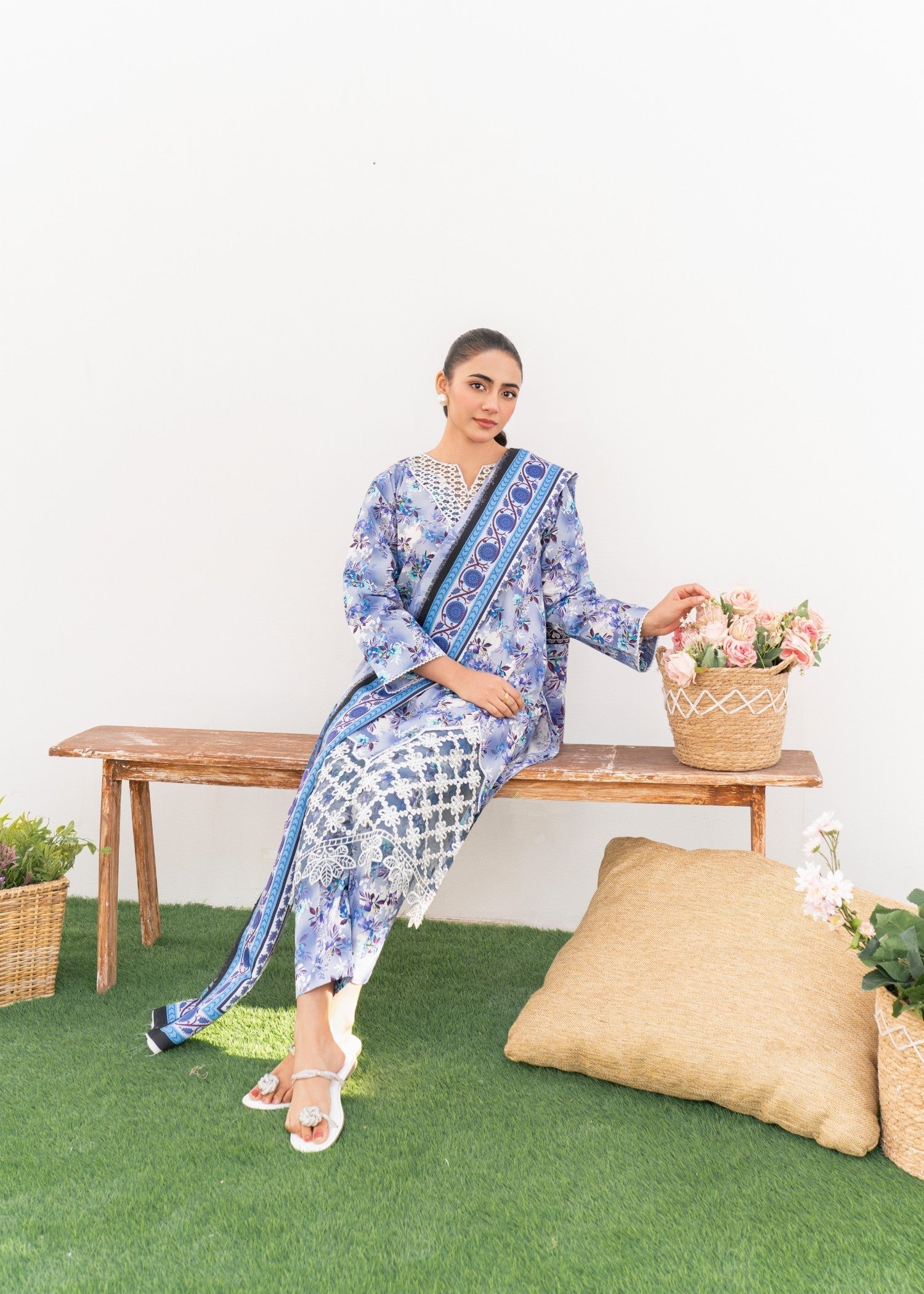 Dada Potta Stitched Lavender Cambric Cotton Women 3pcs