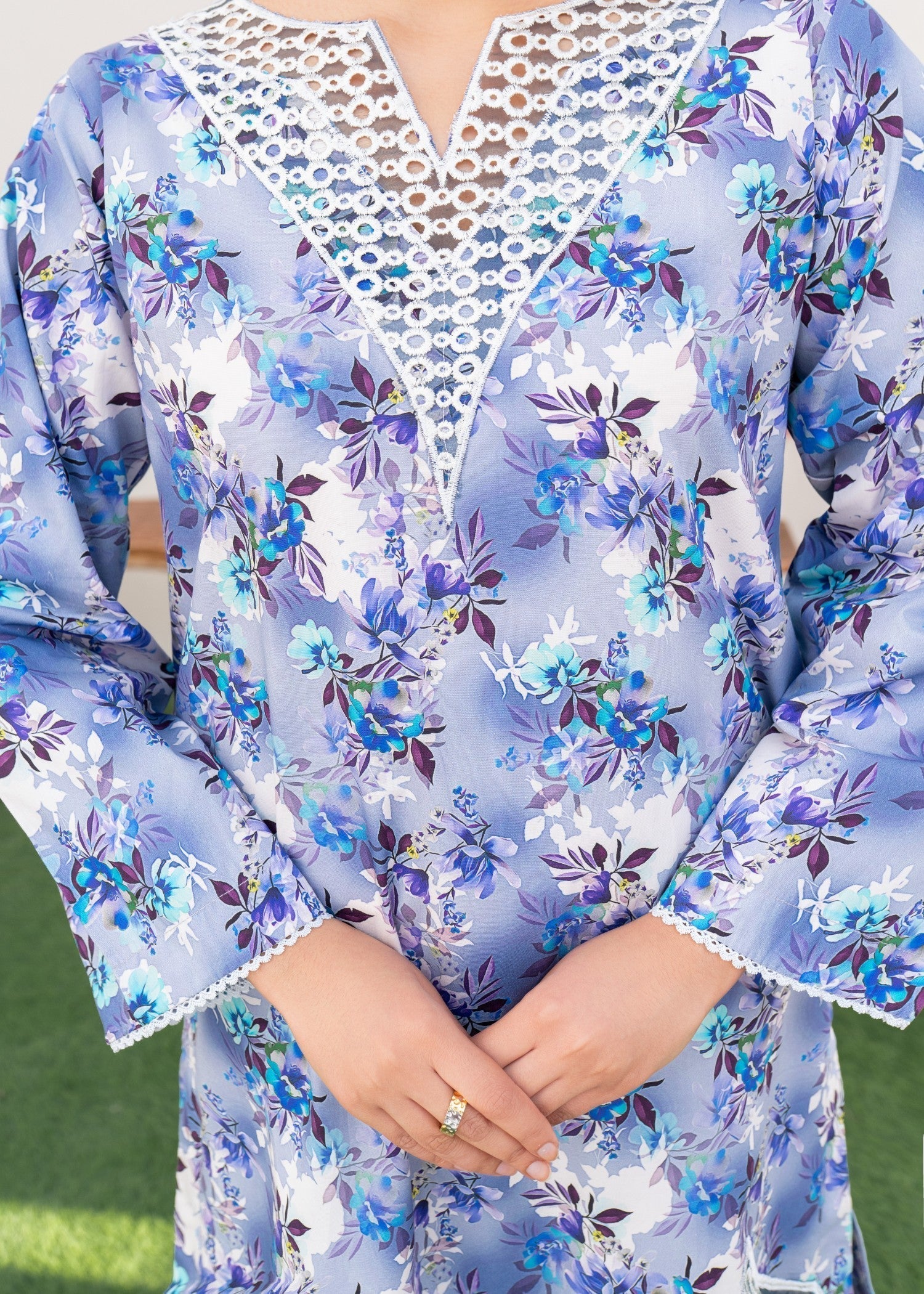 Dada Potta Stitched Lavender Cambric Cotton Women 3pcs