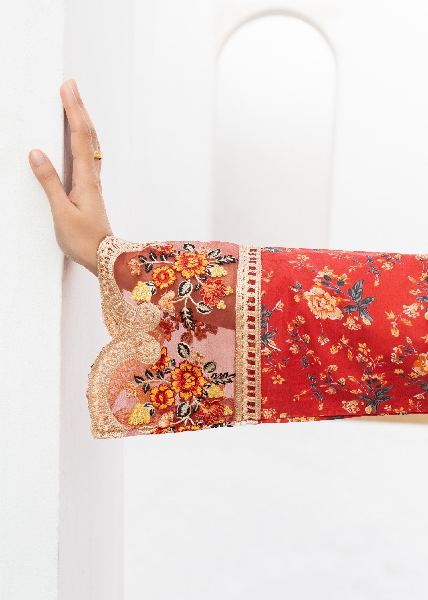 Dada Potta Stitched Red Cambric Cotton Women 3pcs