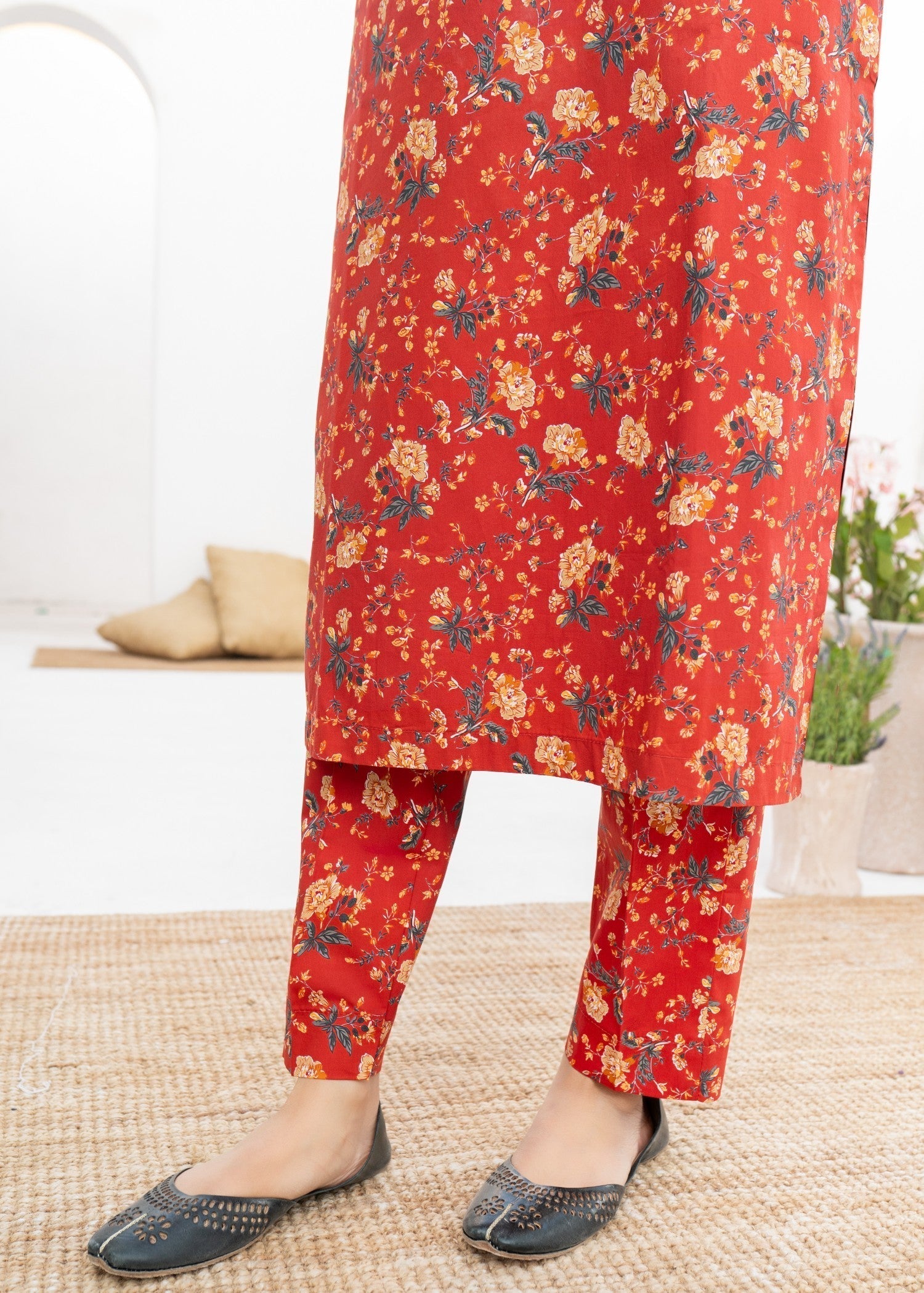 Dada Potta Stitched Red Cambric Cotton Women 3pcs