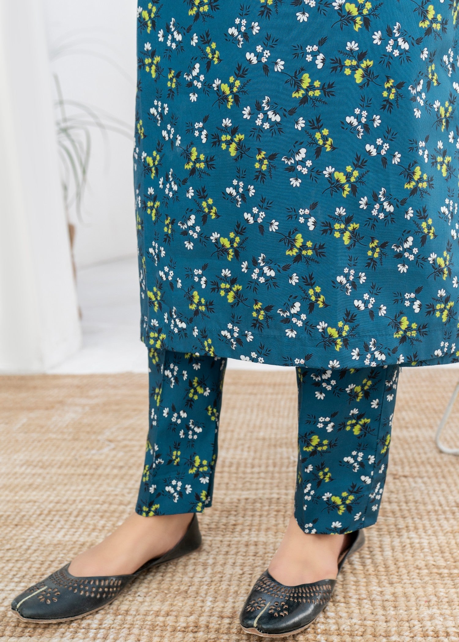 Dada Potta Stitched Teal Cambric Cotton Women 3pcs