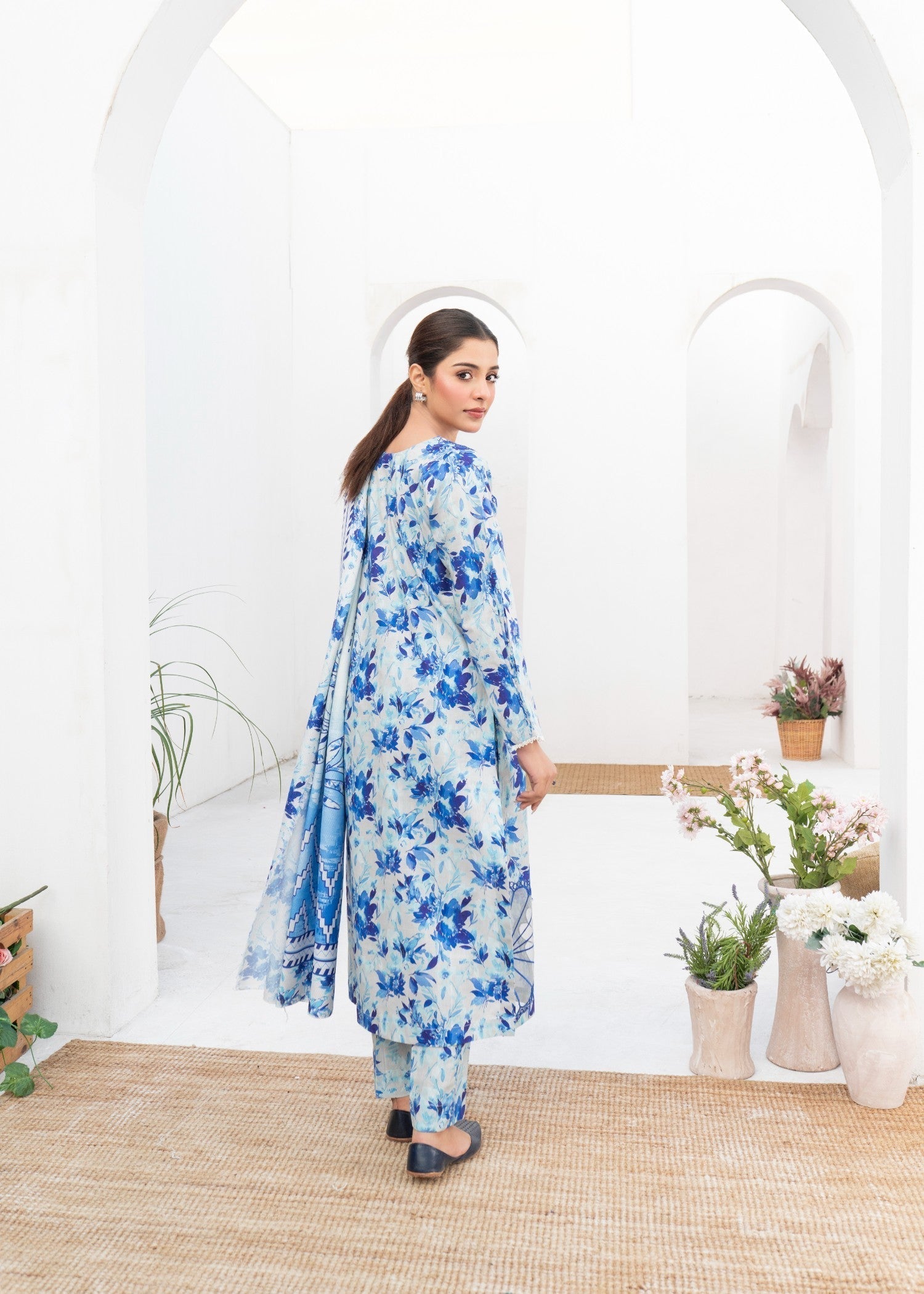 Dada Potta Stitched Sky Blue Cambric Cotton Women 3pcs