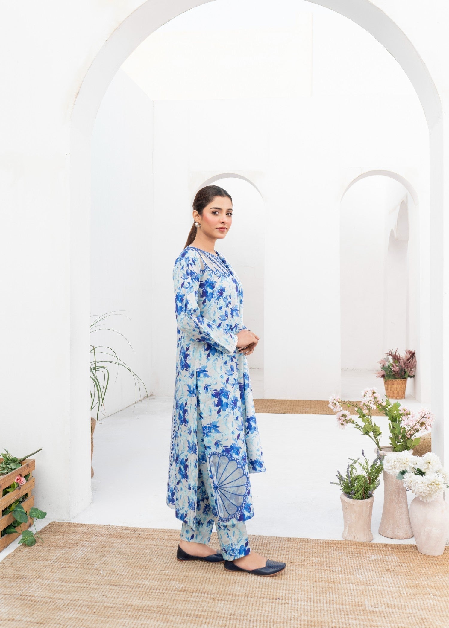 Dada Potta Stitched Sky Blue Cambric Cotton Women 3pcs