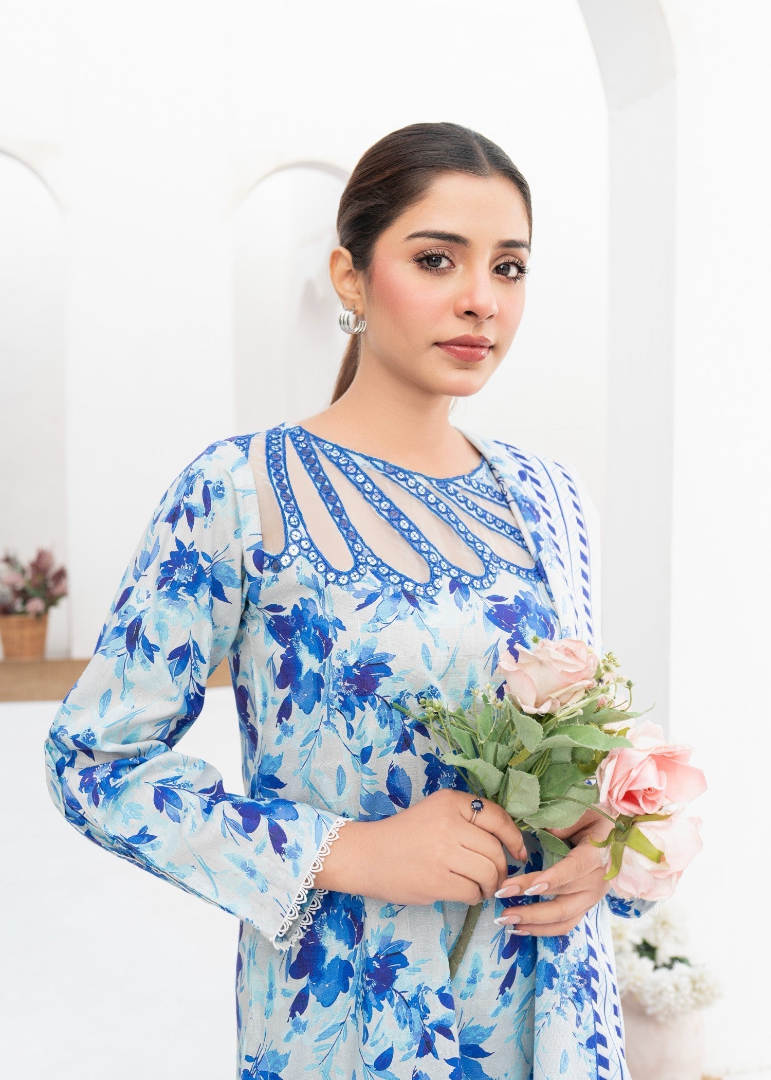 Dada Potta Stitched Sky Blue Cambric Cotton Women 3pcs