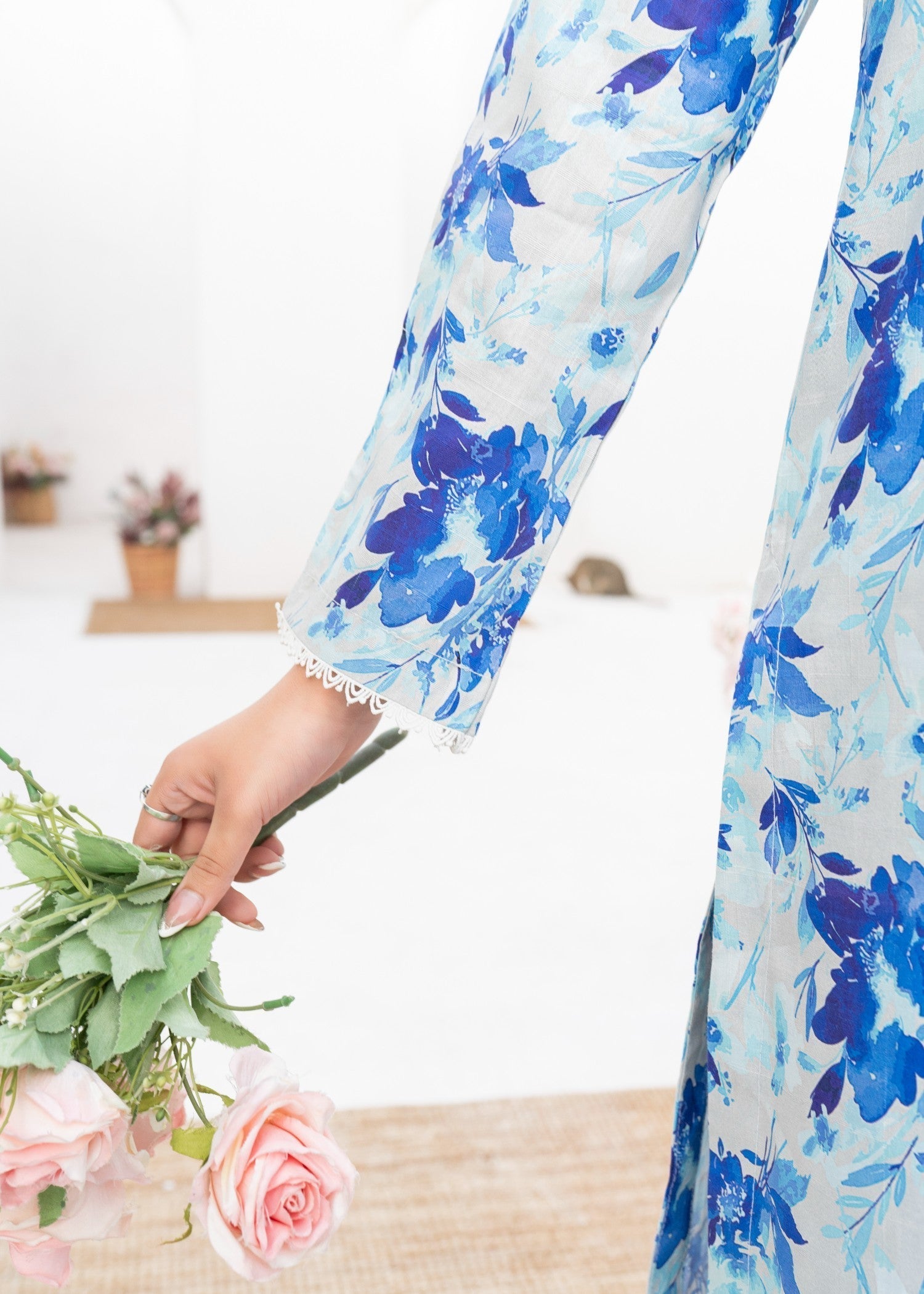 Dada Potta Stitched Sky Blue Cambric Cotton Women 3pcs