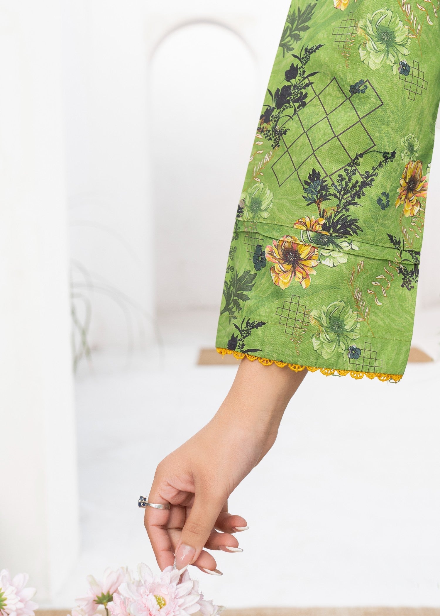 Dada Potta Stitched Green Cambric Cotton Women 3pcs