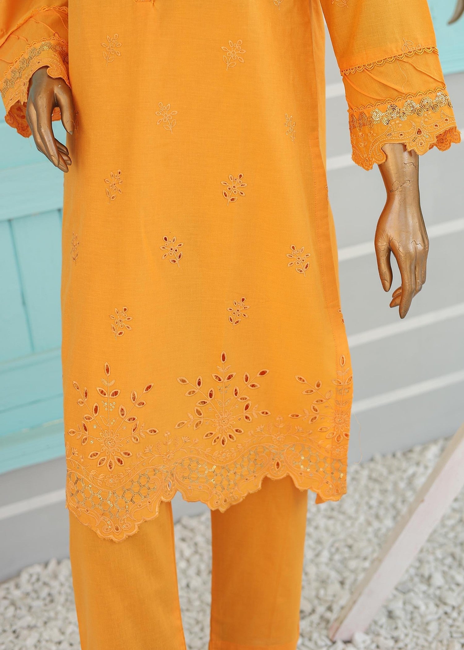 Suntex Fabrics CO ORDS Chikan Kaari MARI GOLD Women 2pcs