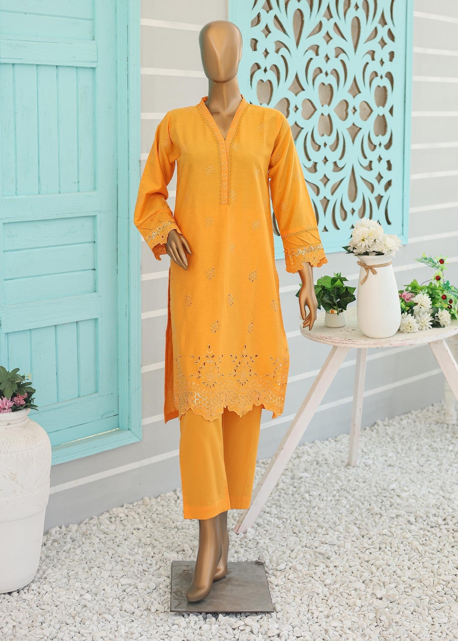 Suntex Fabrics CO ORDS Chikan Kaari MARI GOLD Women 2pcs