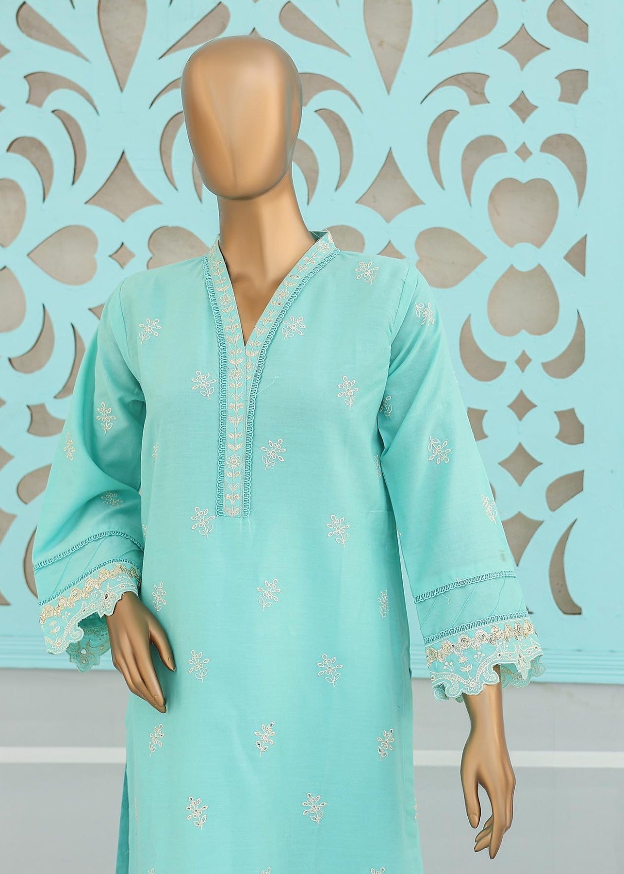 Suntex Fabrics CO ORDS Chikan Kaari TURQUISE Women 2pcs