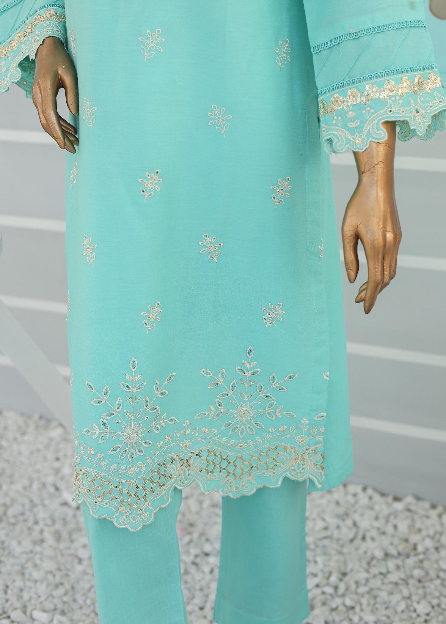 Suntex Fabrics CO ORDS Chikan Kaari TURQUISE Women 2pcs