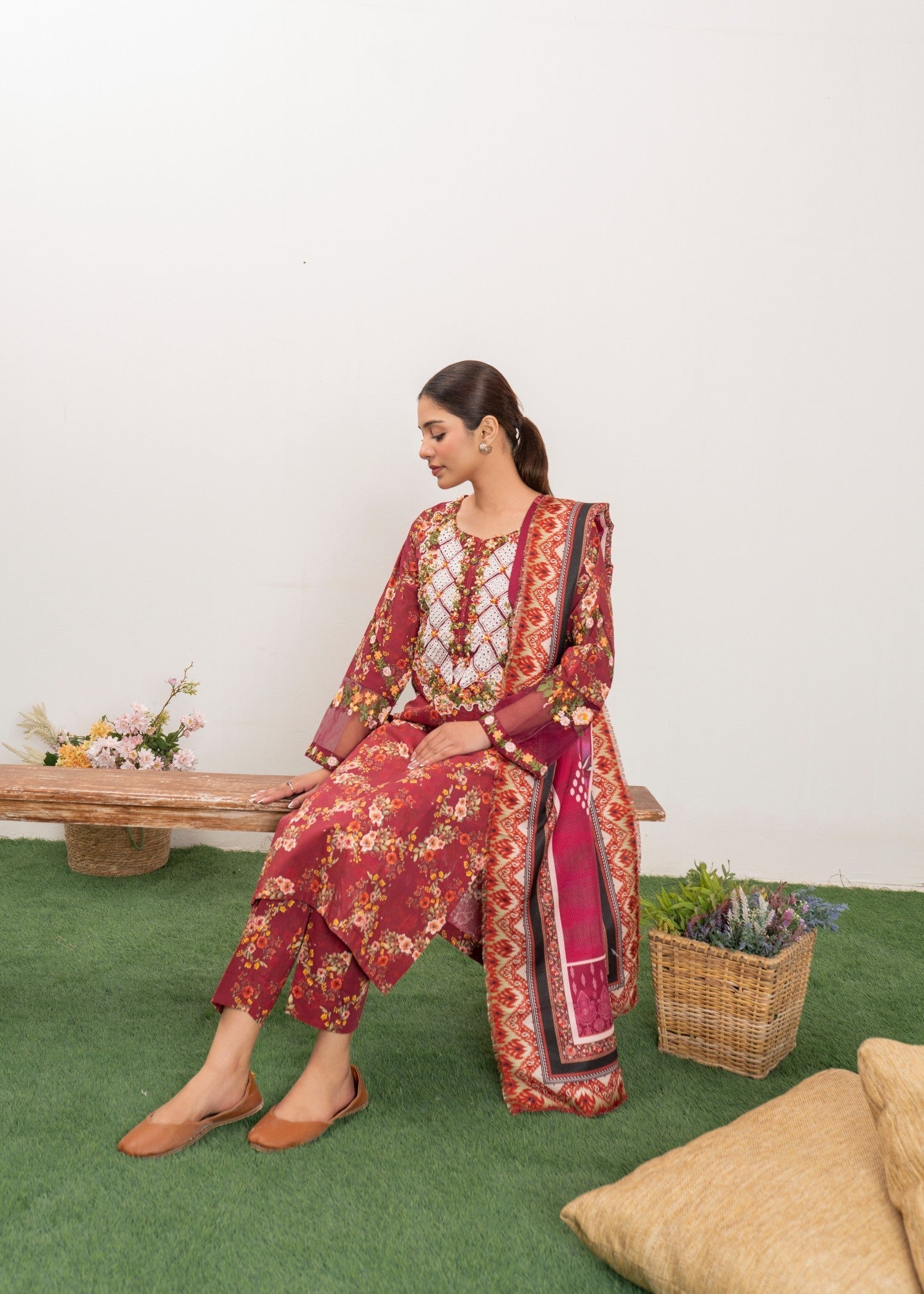 Dada Potta Stitched Cambric Cotton Women 3pcs