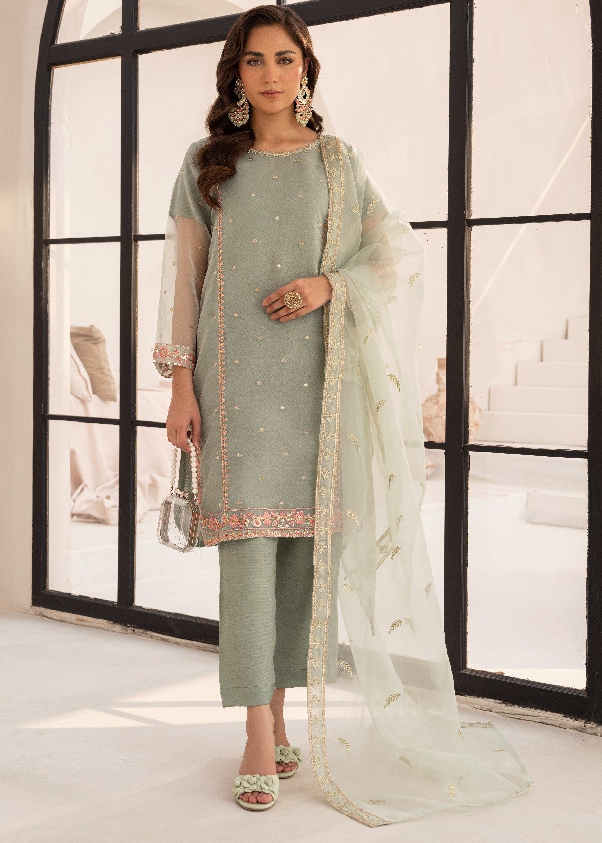 By-East Embroidered Organza Suit Women 3pcs