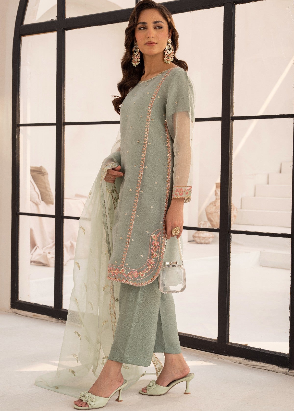 By-East Embroidered Organza Suit Women 3pcs