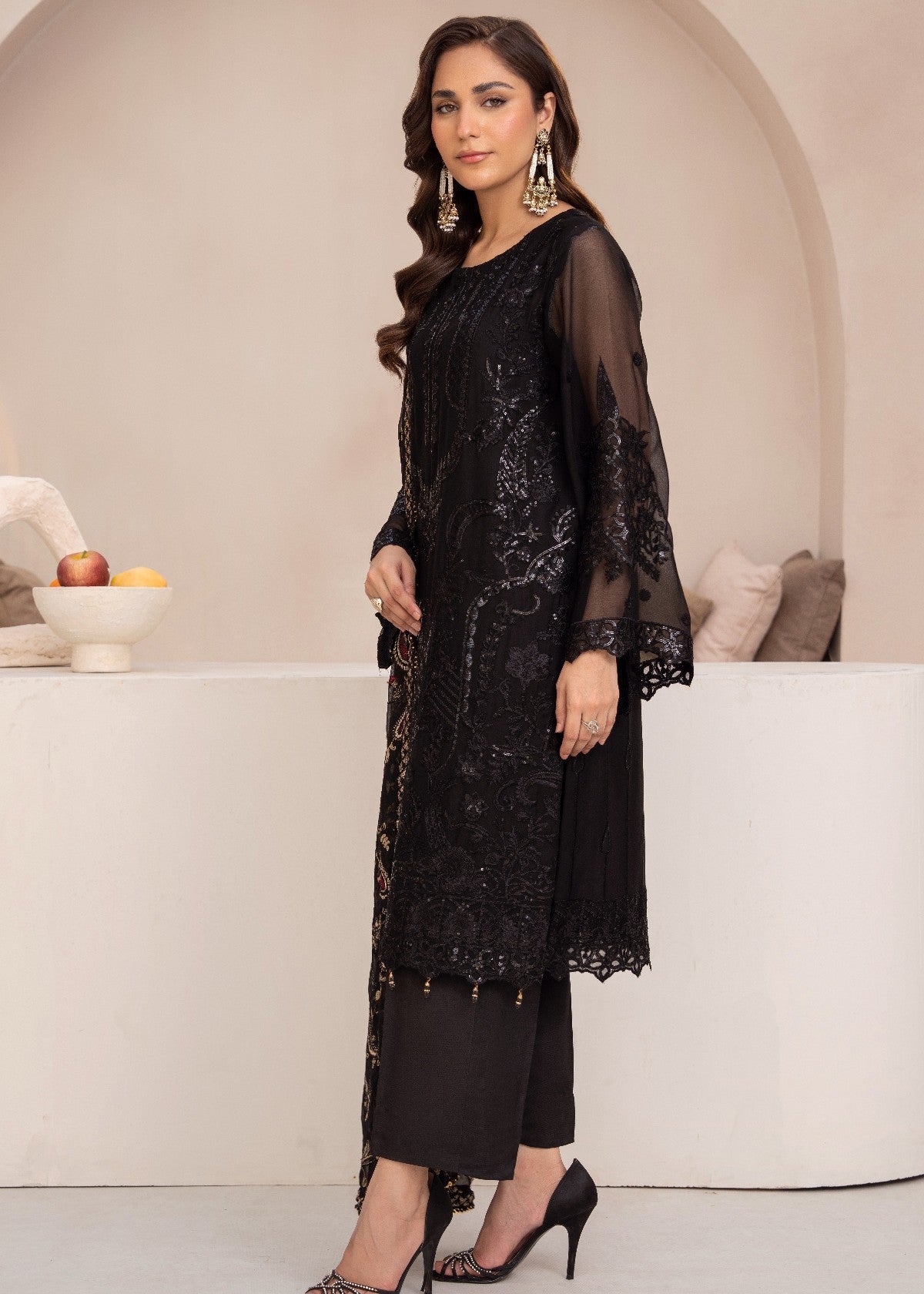 By-East Embroidered Chiffon Suit (BLK) Women 3pcs