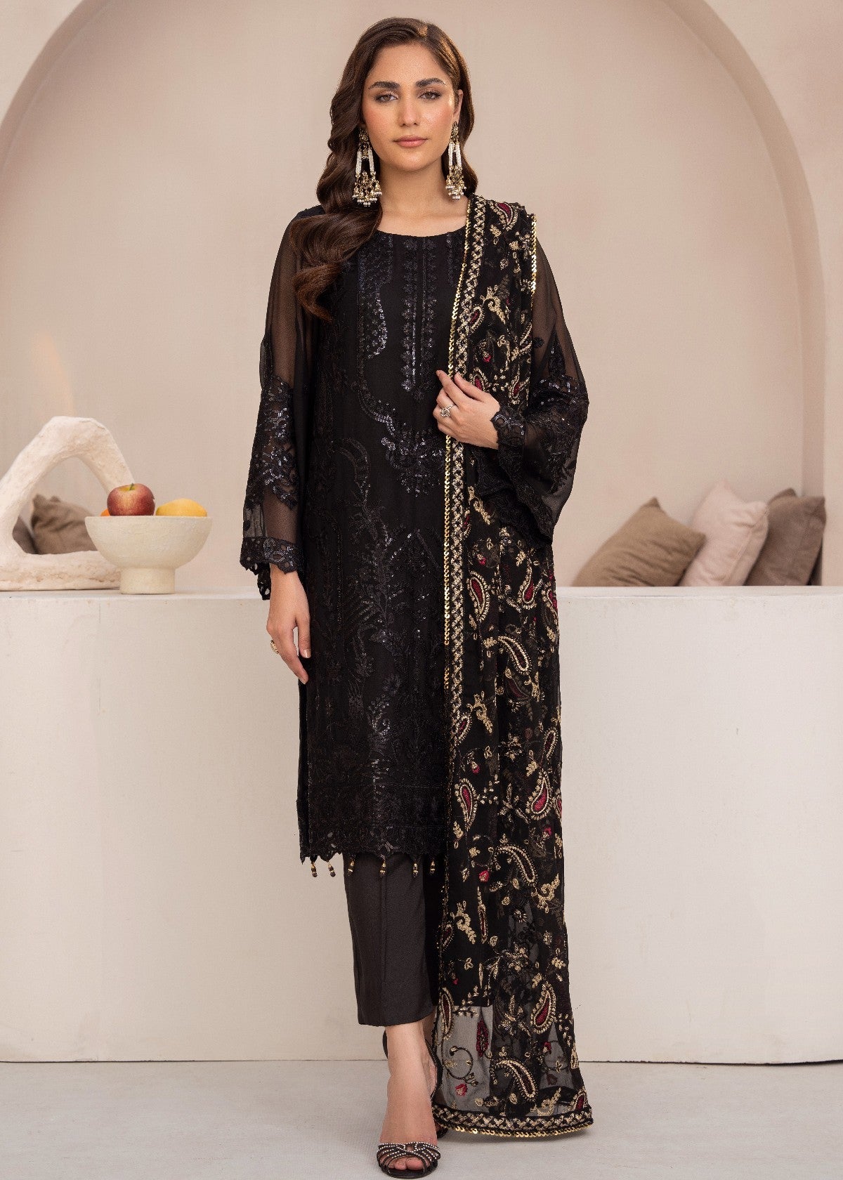 By-East Embroidered Chiffon Suit (BLK) Women 3pcs