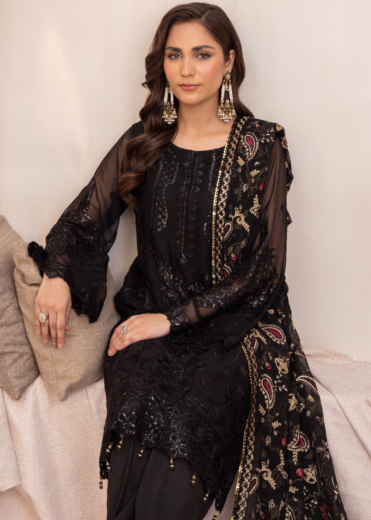 By-East Embroidered Chiffon Suit (BLK) Women 3pcs