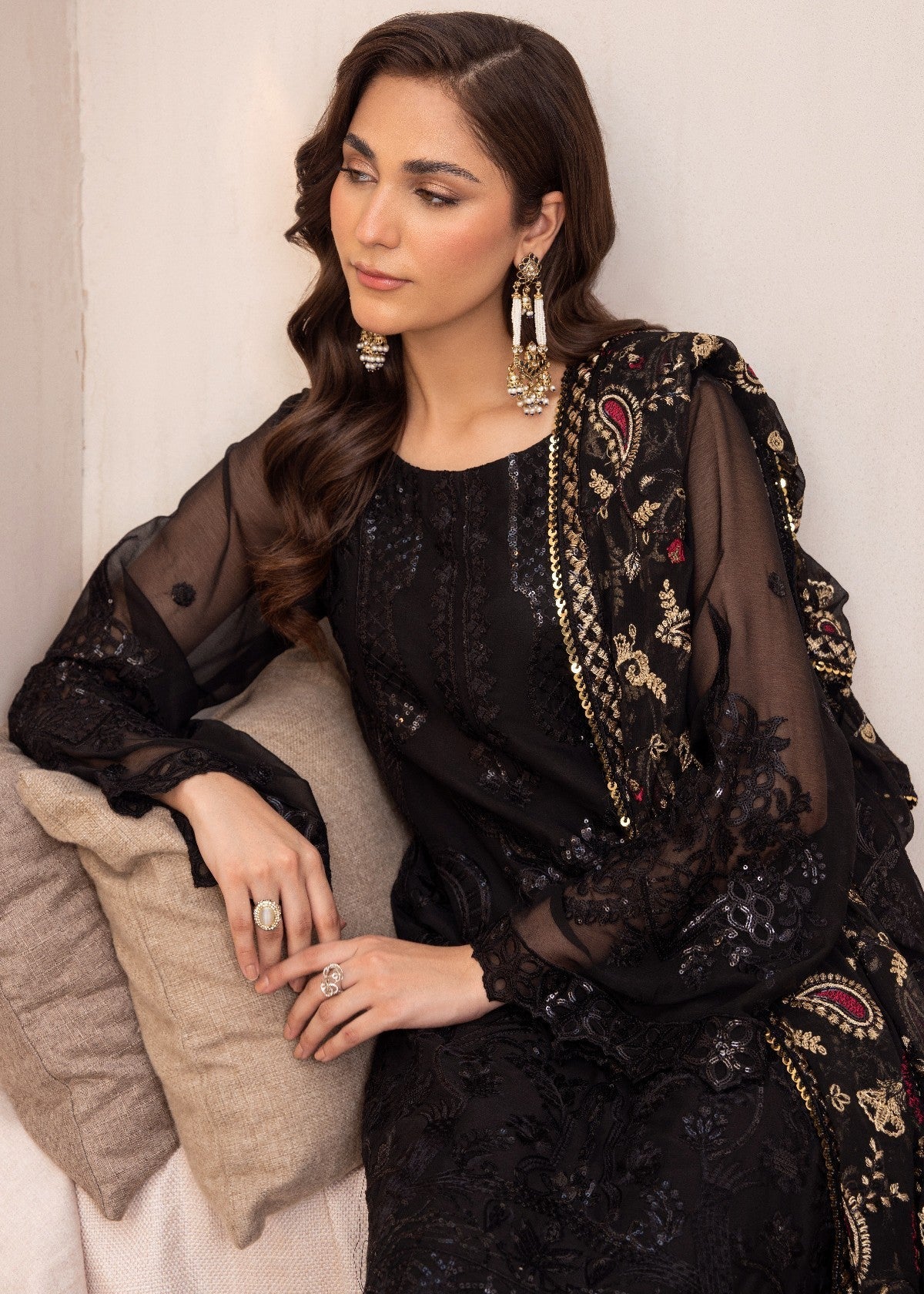 By-East Embroidered Chiffon Suit (BLK) Women 3pcs