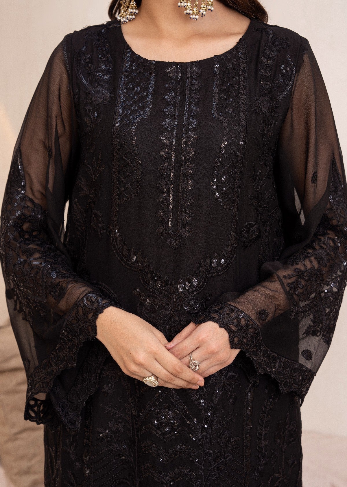 By-East Embroidered Chiffon Suit (BLK) Women 3pcs