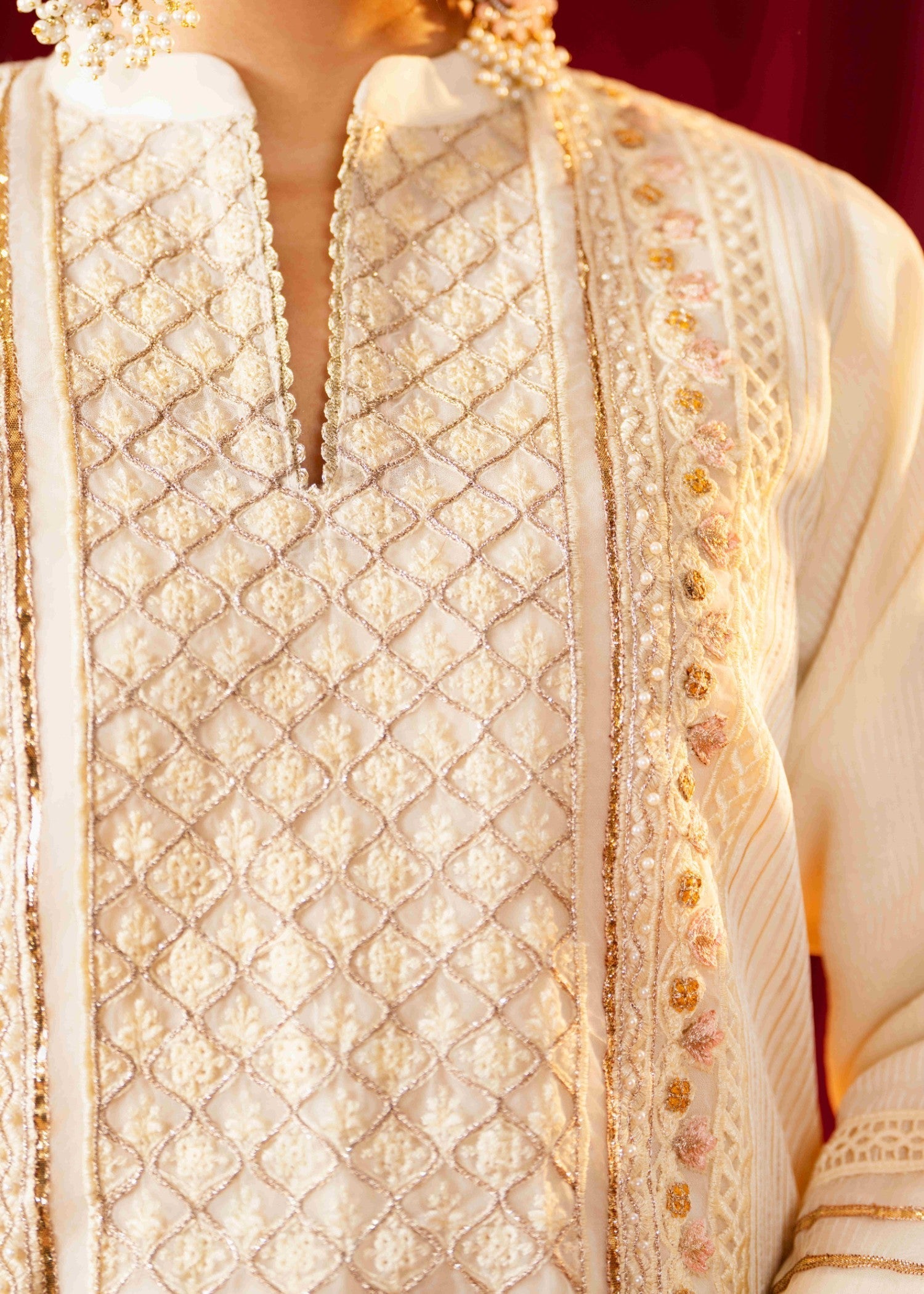 Khubsurat 3746 KH OR NT Off white Embroidery Pearl Embellishment 3D work Women 3pcs