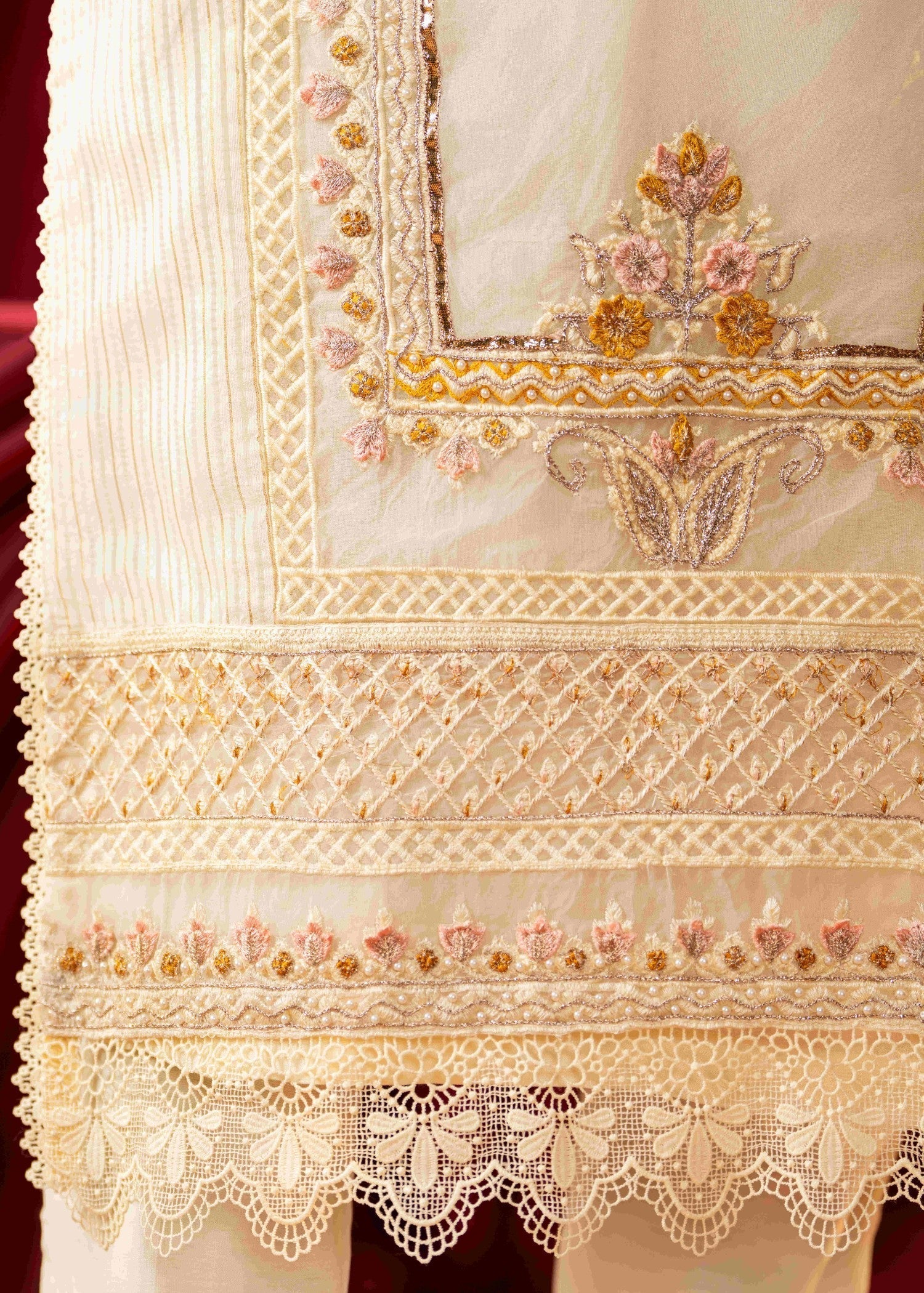 Khubsurat 3746 KH OR NT Off white Embroidery Pearl Embellishment 3D work Women 3pcs