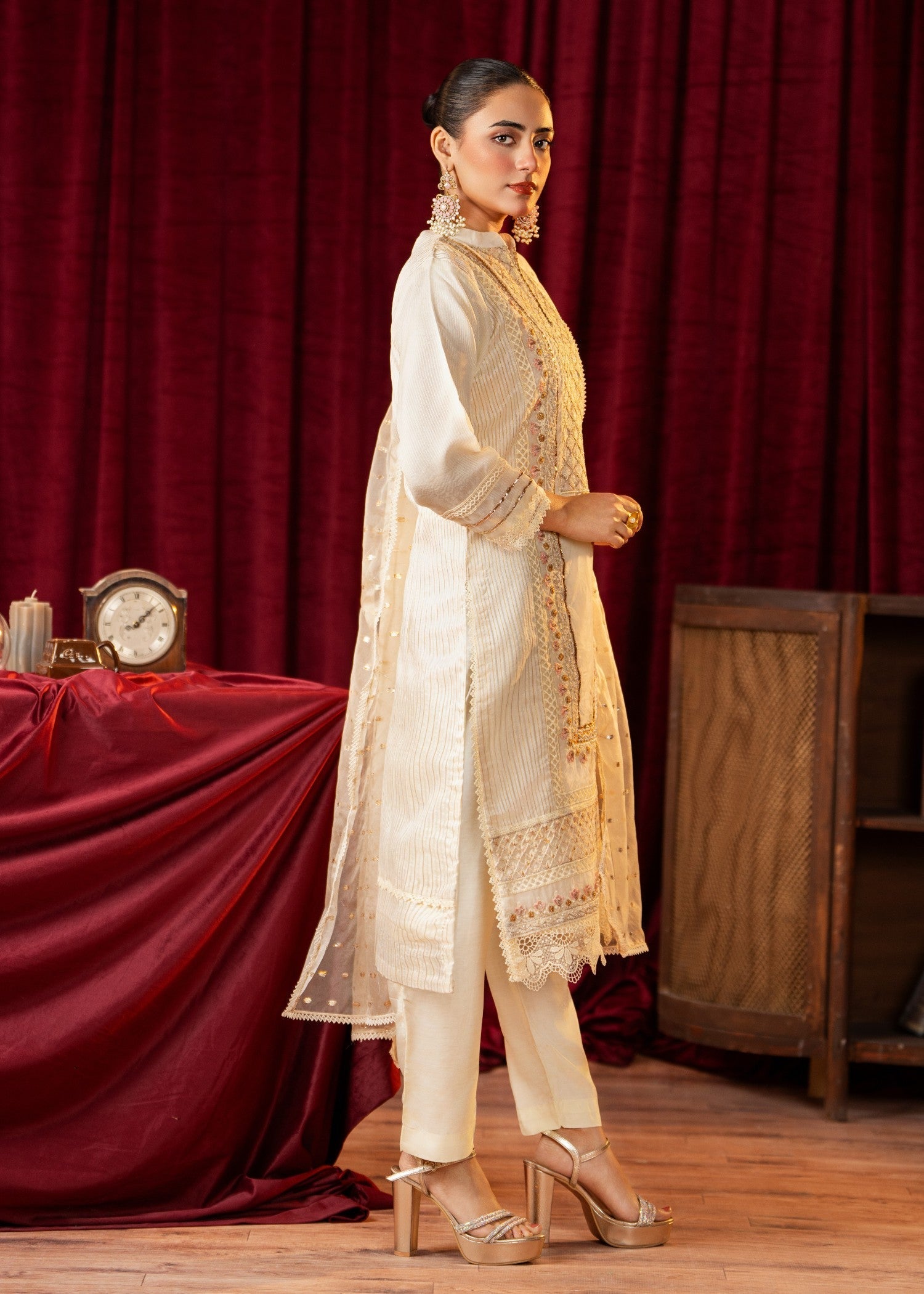 Khubsurat 3746 KH OR NT Off white Embroidery Pearl Embellishment 3D work Women 3pcs