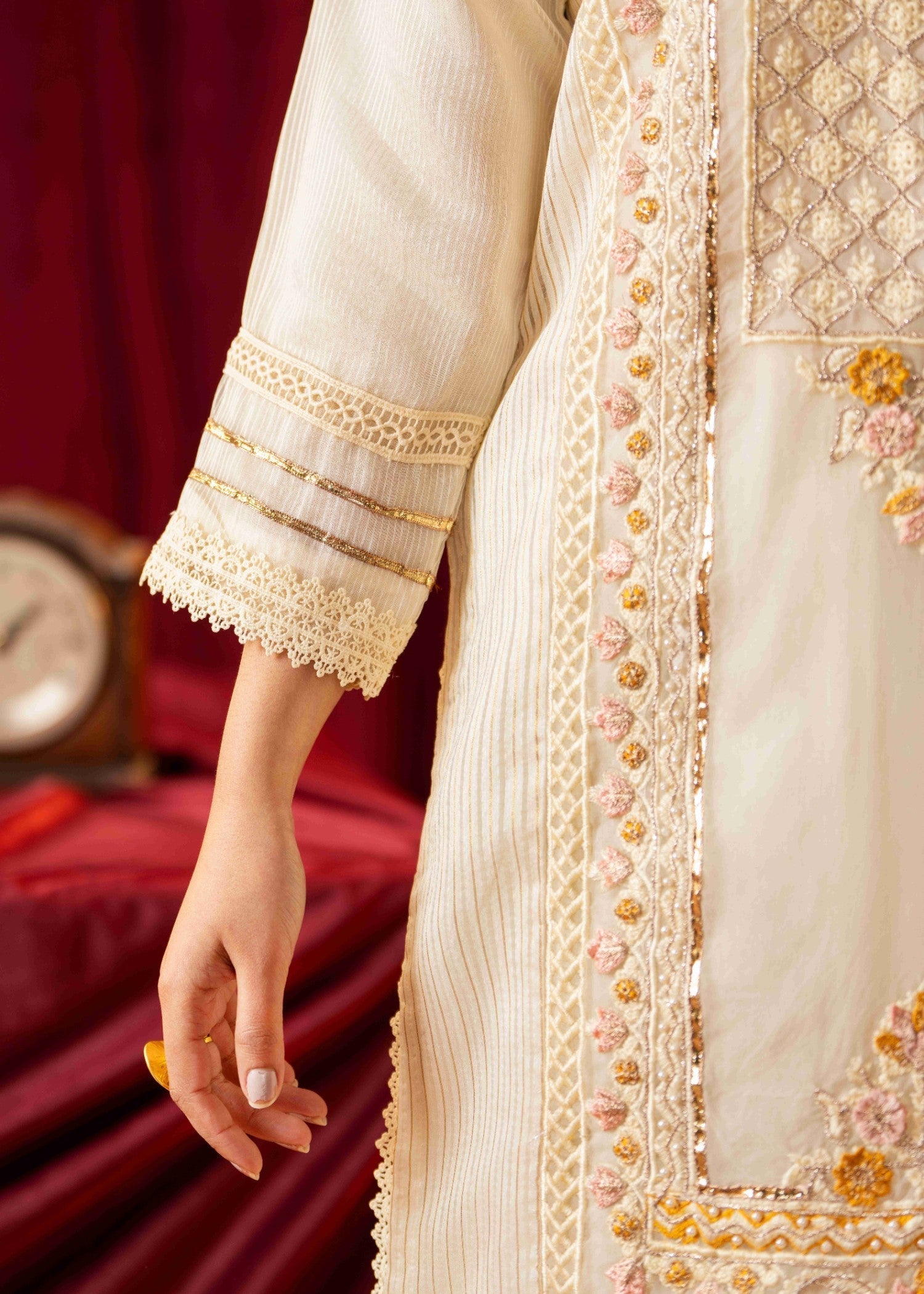 Khubsurat 3746 KH OR NT Off white Embroidery Pearl Embellishment 3D work Women 3pcs