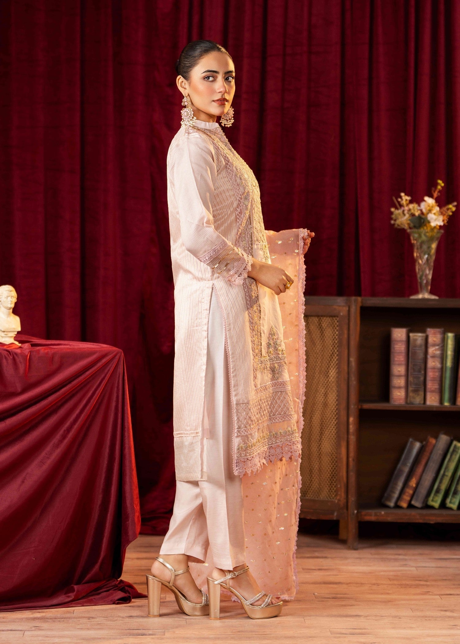 Khubsurat 3746 KH OR NT Pink Embroidery Pearl Embellishment 3D work Women 3pcs