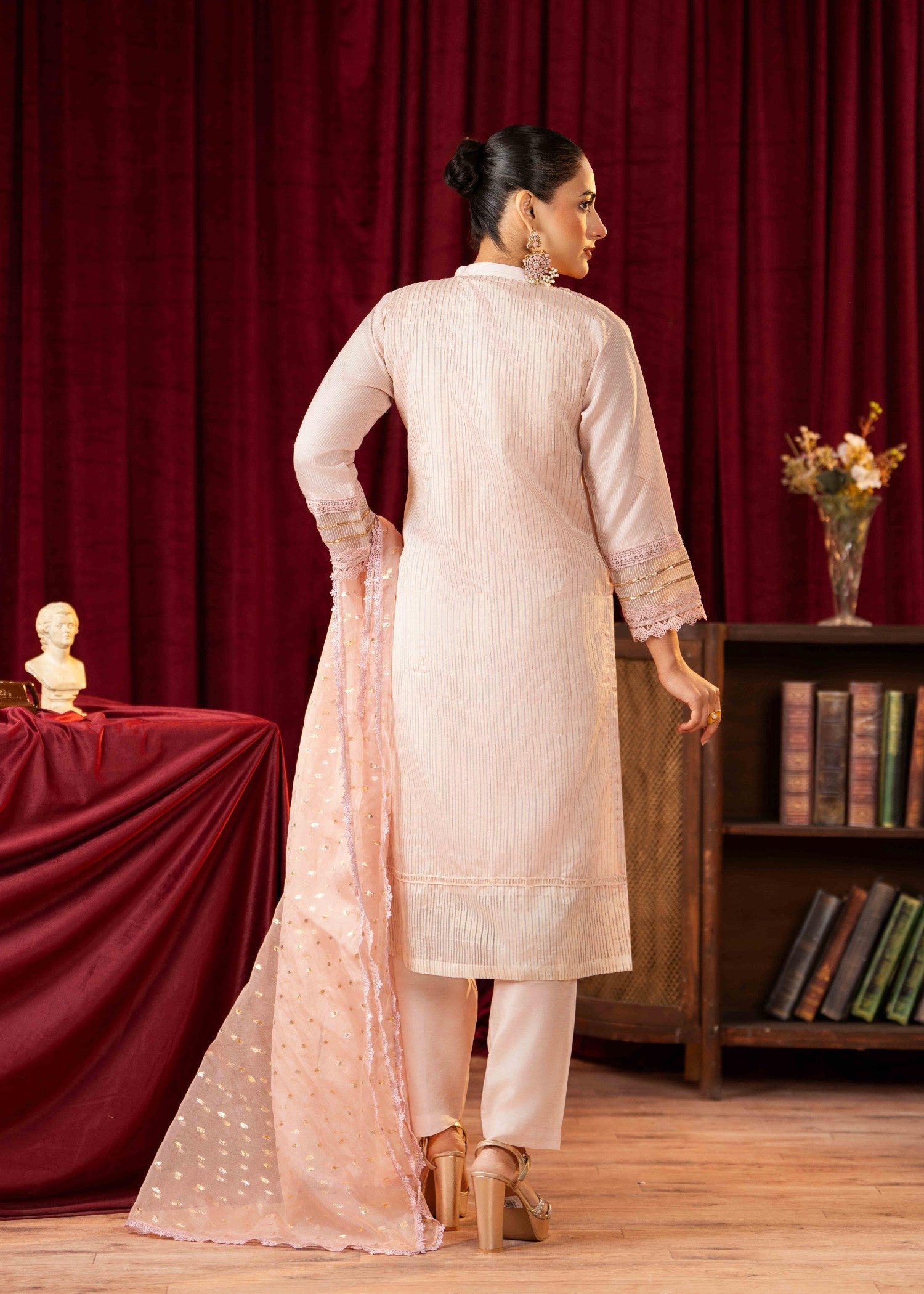 Khubsurat 3746 KH OR NT Pink Embroidery Pearl Embellishment 3D work Women 3pcs