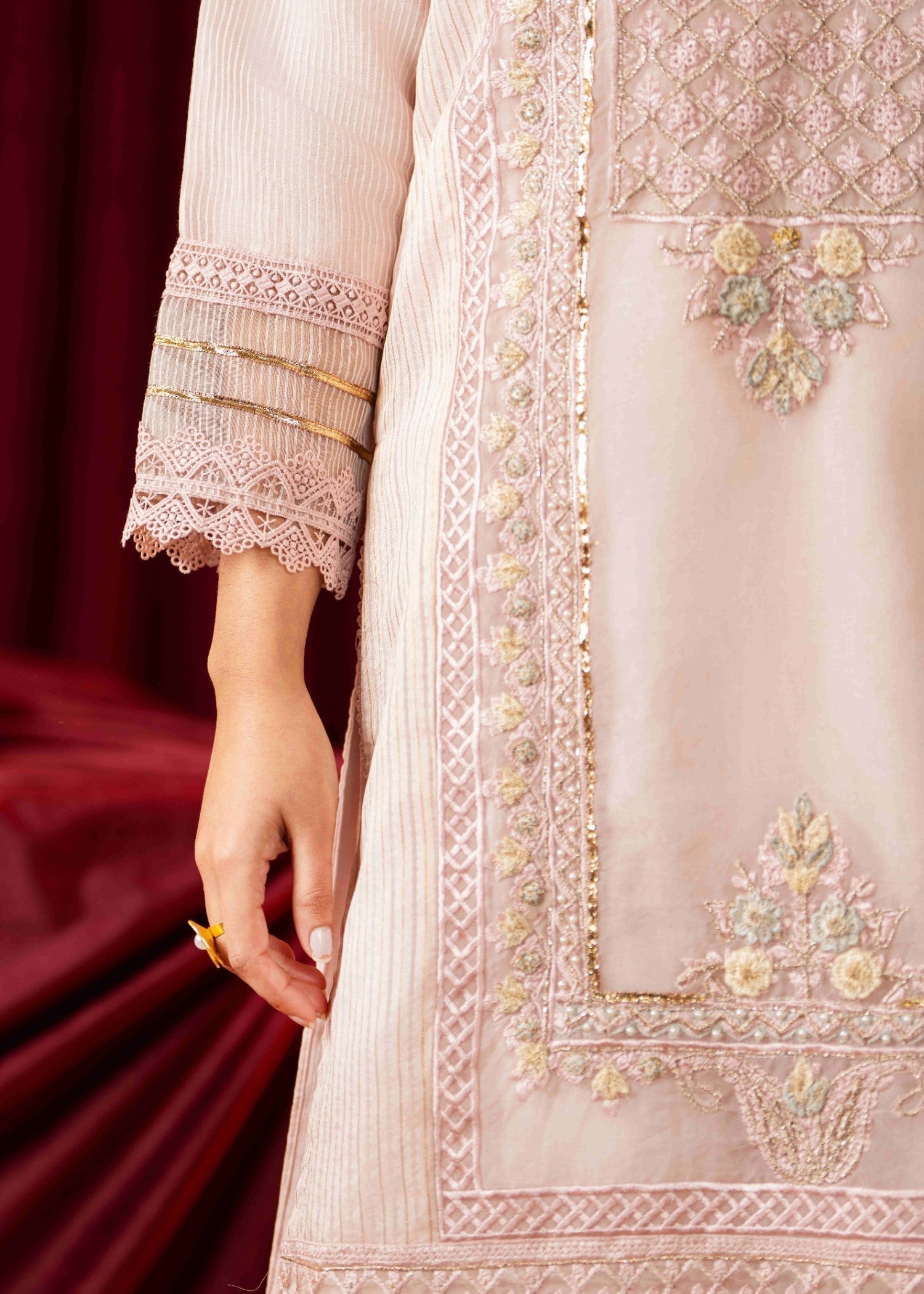 Khubsurat 3746 KH OR NT Pink Embroidery Pearl Embellishment 3D work Women 3pcs