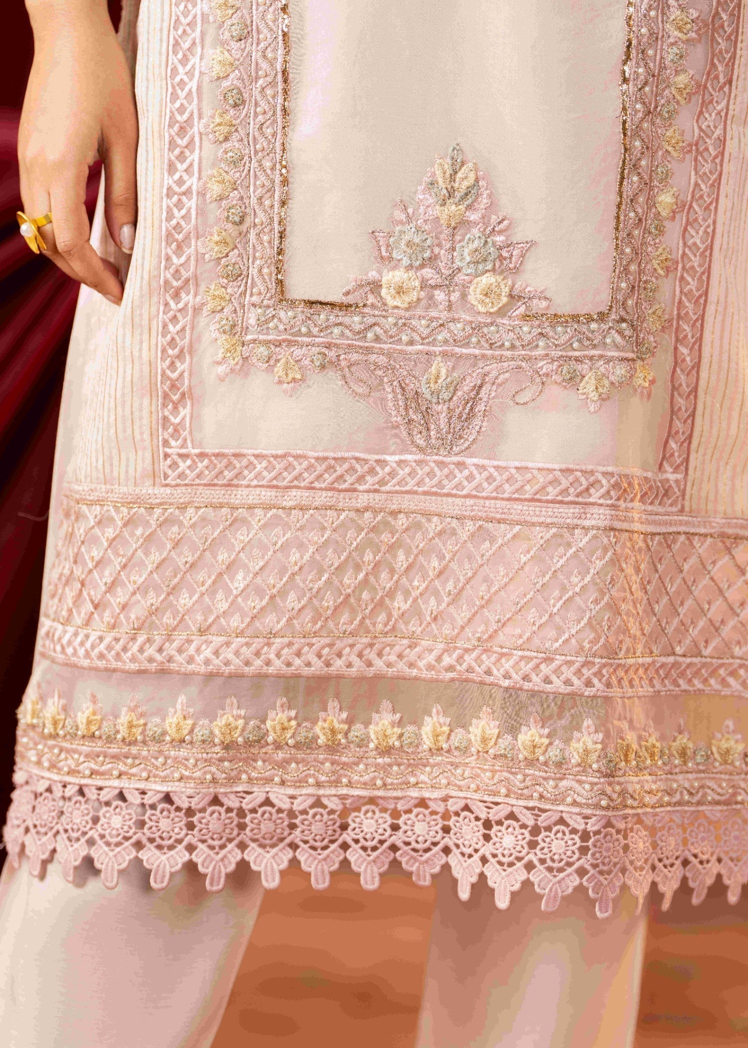 Khubsurat 3746 KH OR NT Pink Embroidery Pearl Embellishment 3D work Women 3pcs