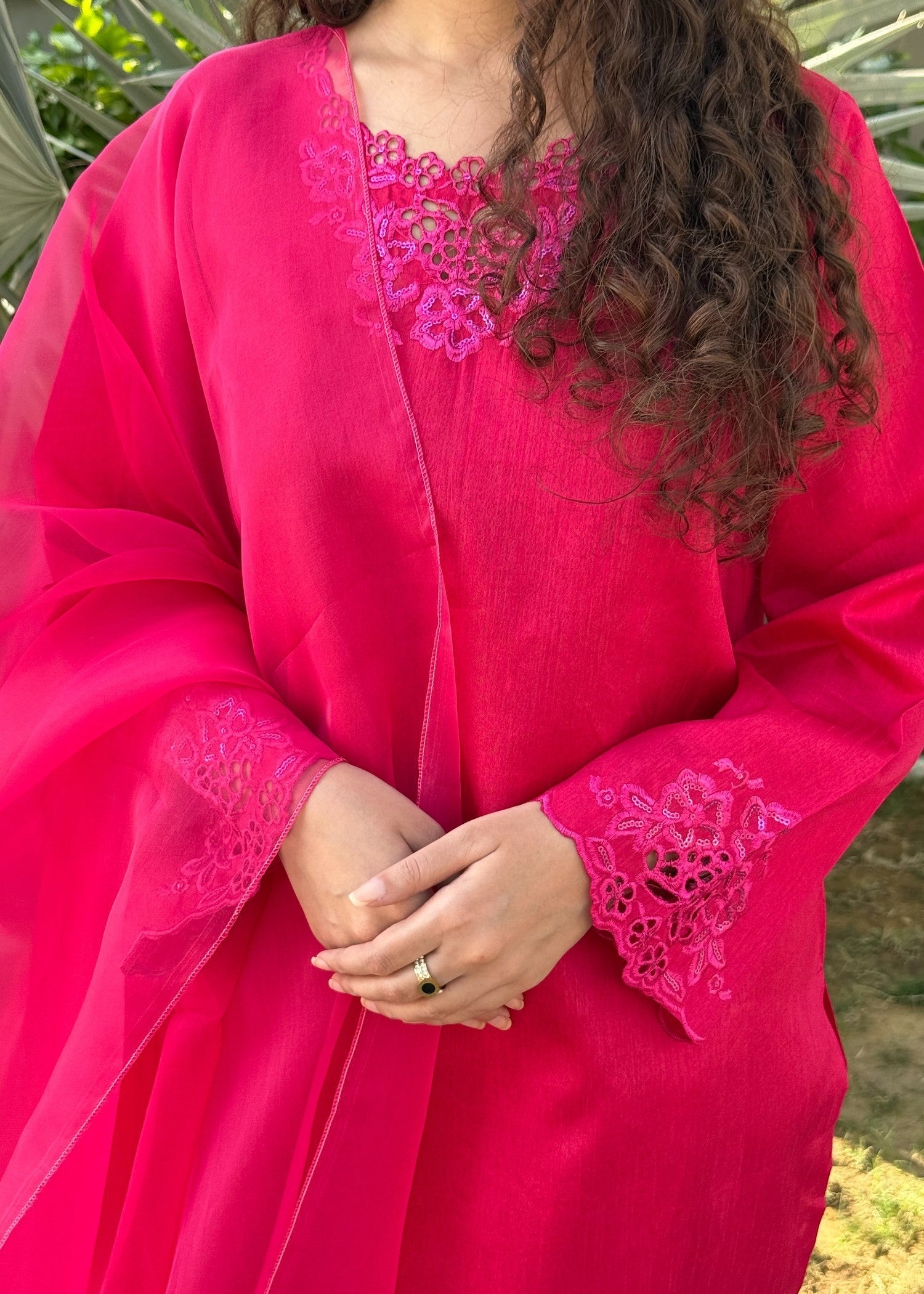 Naaz Couture Pink Embroidered Raw Silk Suit Women 3pcs