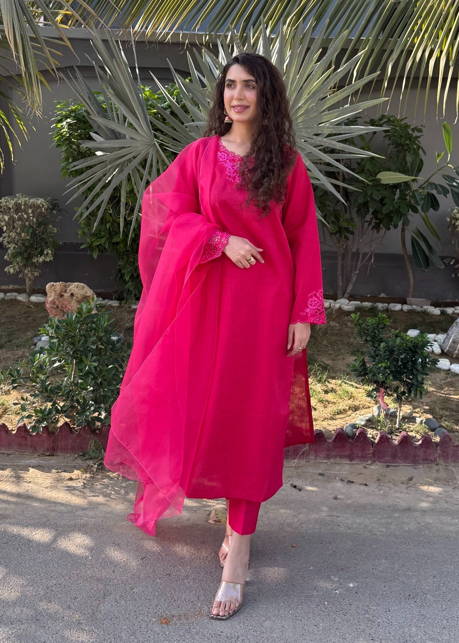 Naaz Couture Pink Embroidered Raw Silk Suit Women 3pcs