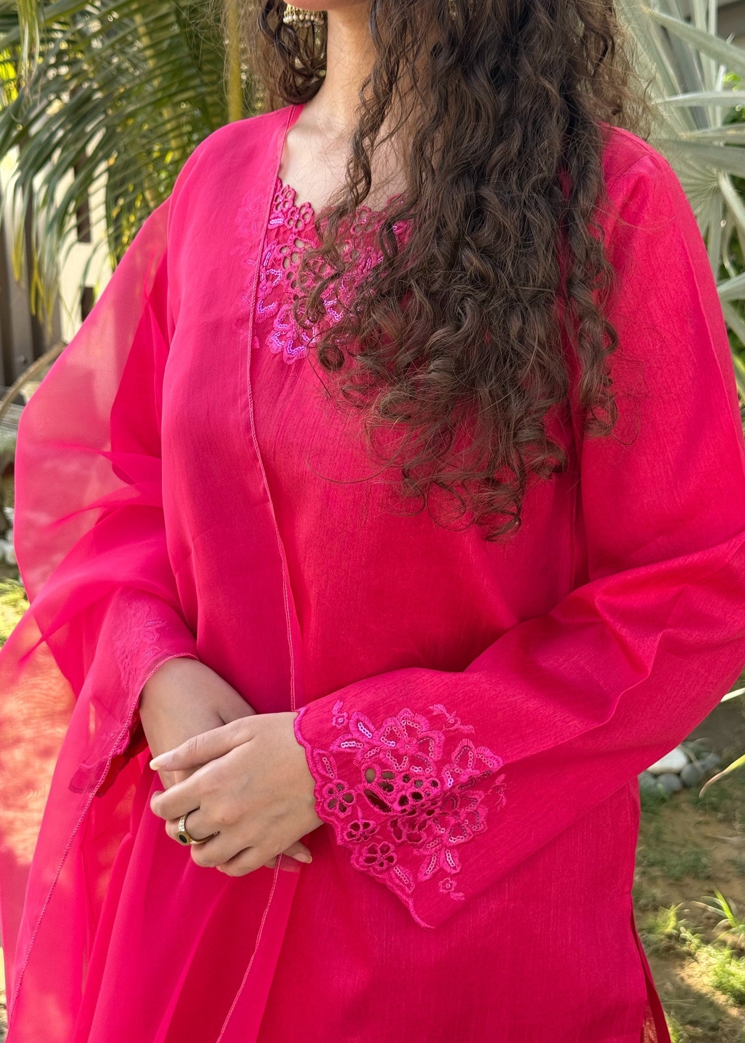 Naaz Couture Pink Embroidered Raw Silk Suit Women 3pcs