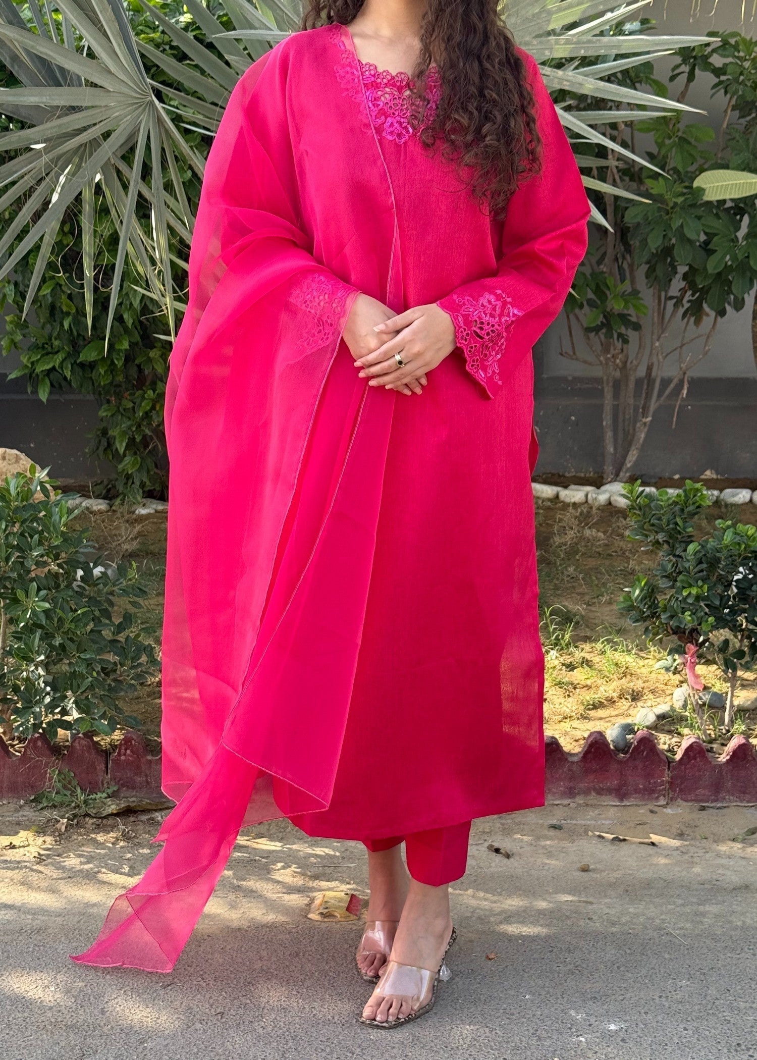 Naaz Couture Pink Embroidered Raw Silk Suit Women 3pcs