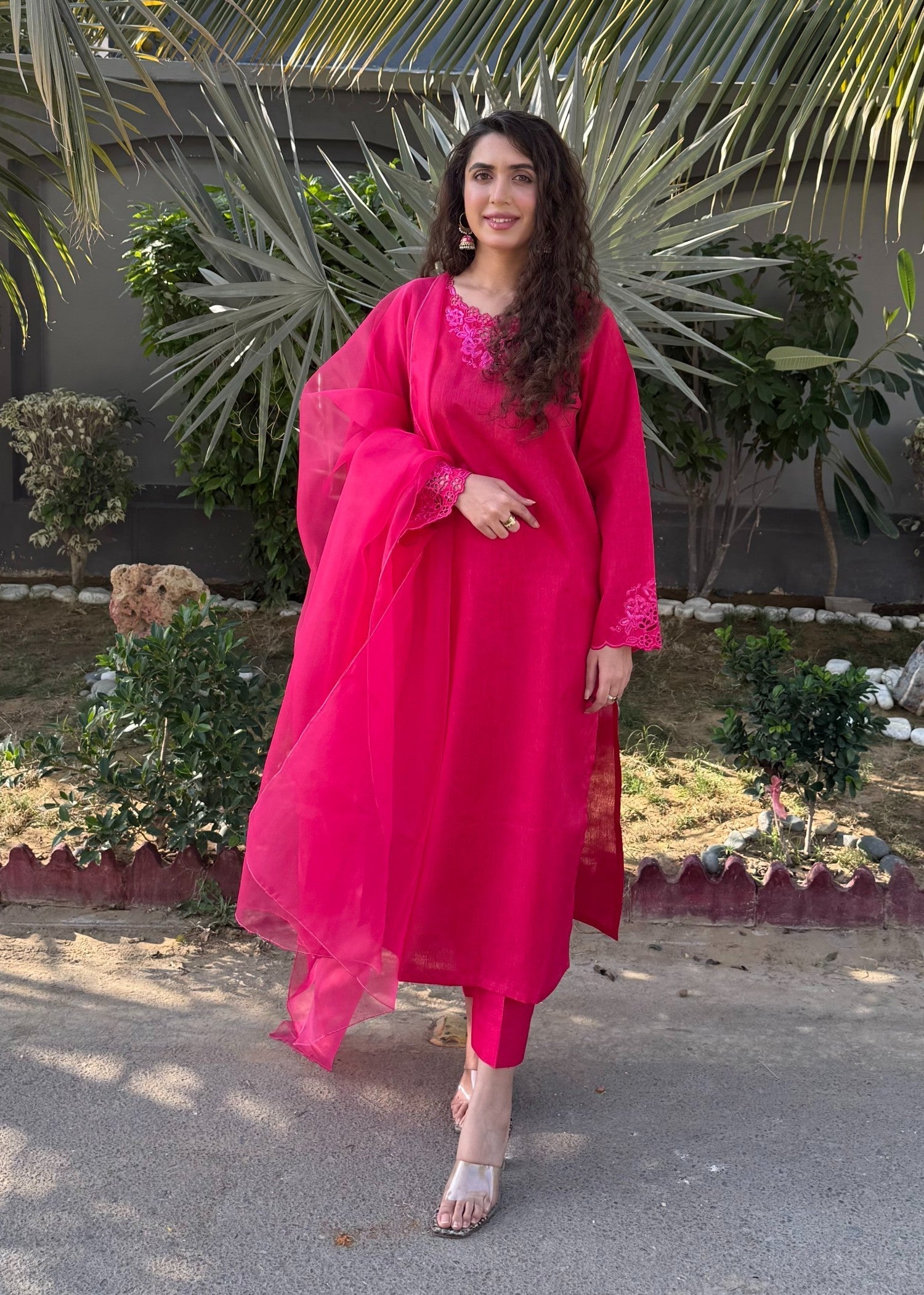 Naaz Couture Pink Embroidered Raw Silk Suit Women 3pcs