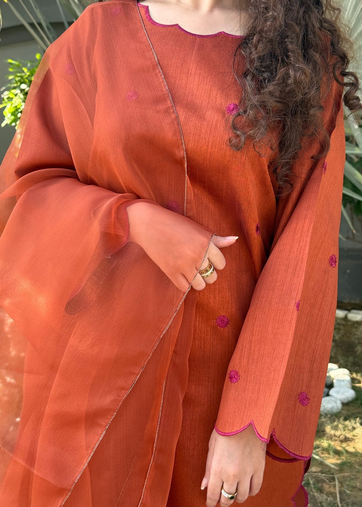 Naaz Couture Rust Embroidered Raw Silk Suit Women 3pcs