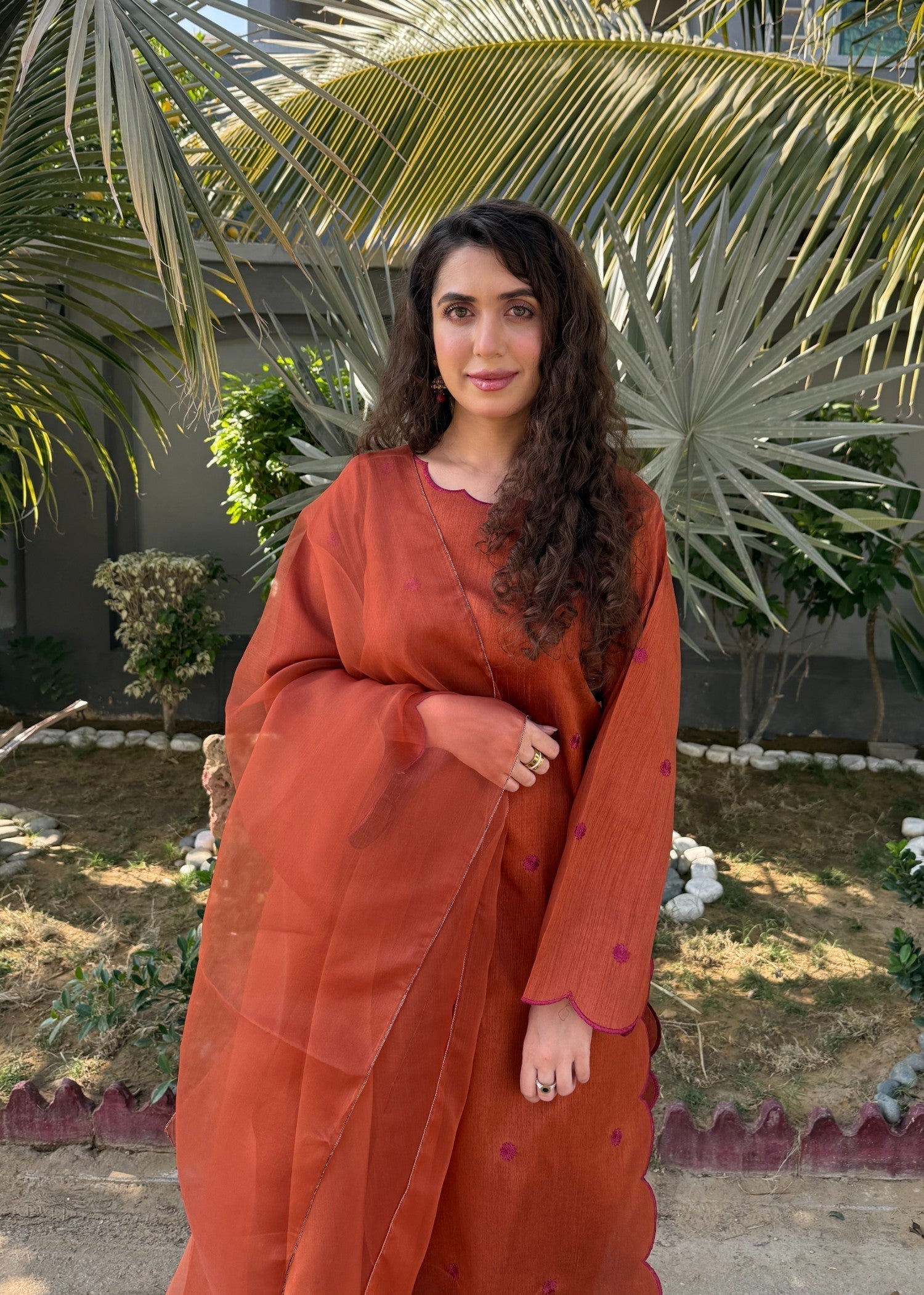 Naaz Couture Rust Embroidered Raw Silk Suit Women 3pcs