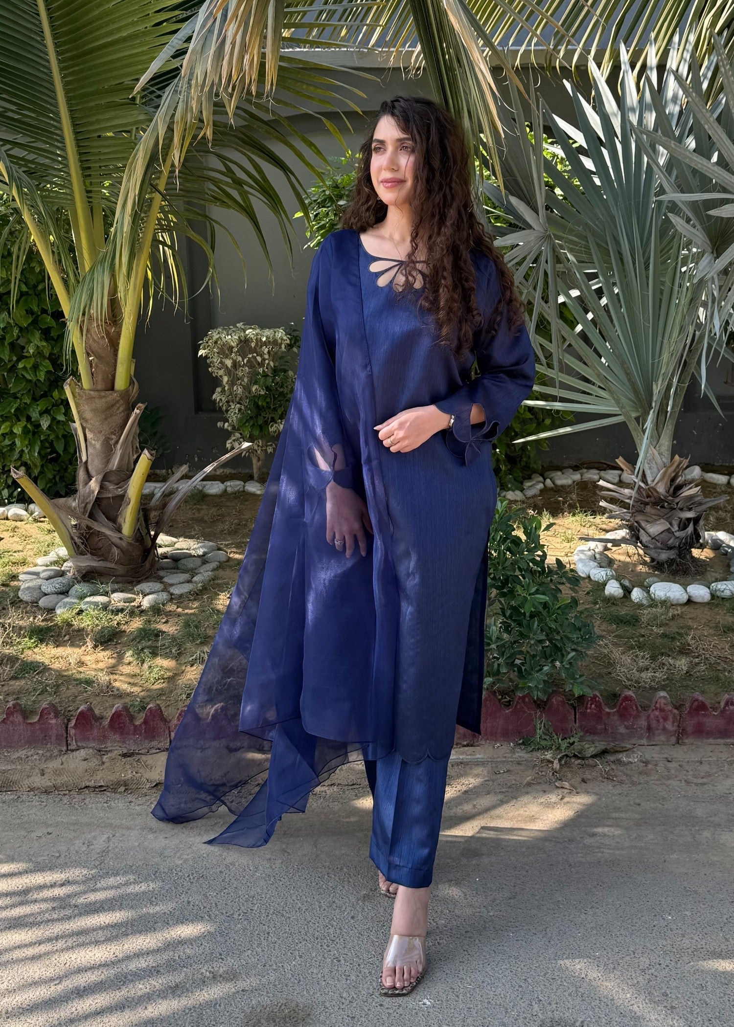 Naaz Couture Navy Blue Raw Silk Suit Women 3pcs
